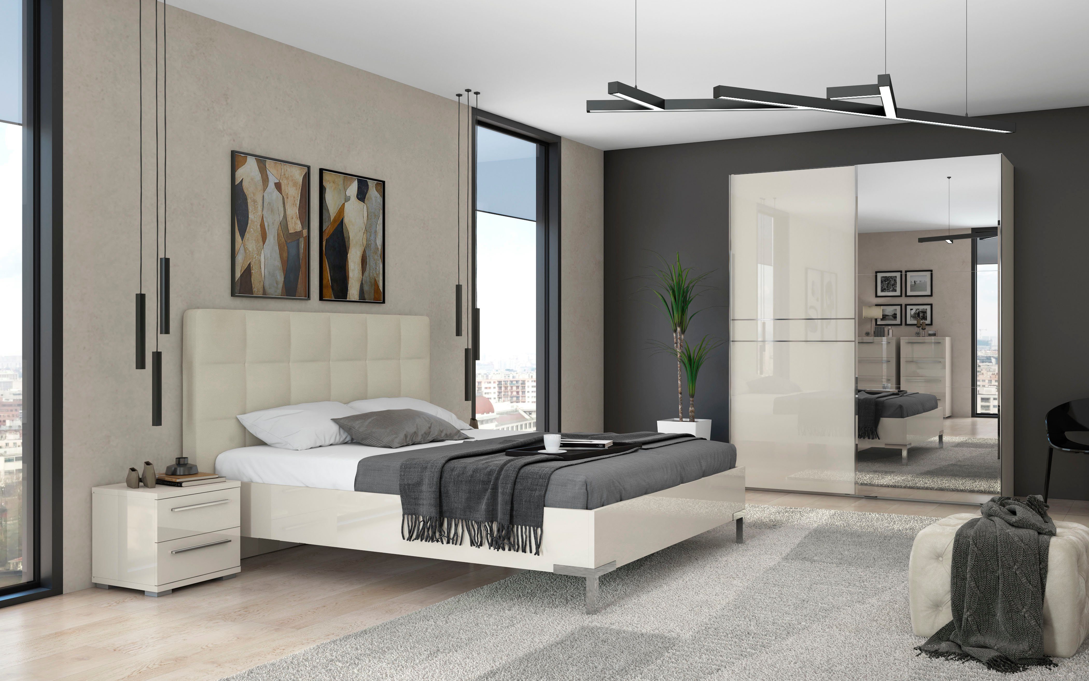 OTTO home Schwebetürenschrank Piano, mit Einlegeböden, Kleiderstangen, Spiegel, Türen soft-close (in 3 Breiten, 224cm hoch, mit verchromten Aufleistungen) mit Spiegeltür, FSC-zertifizierter Holzwerkstoff