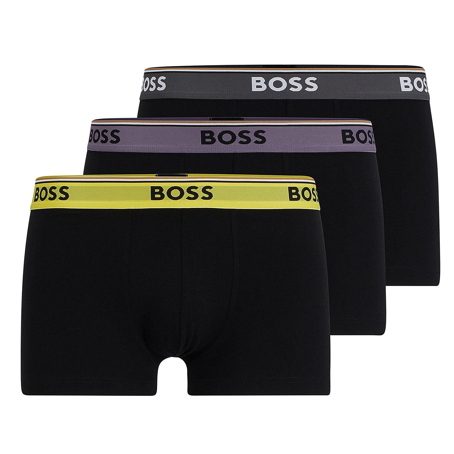 BOSS Trunk 3P Power Cotton Pack Schwarz/Gelb (Packung, Stretch Multi Boxer kurzes Bein 3er-Pack) 3-St