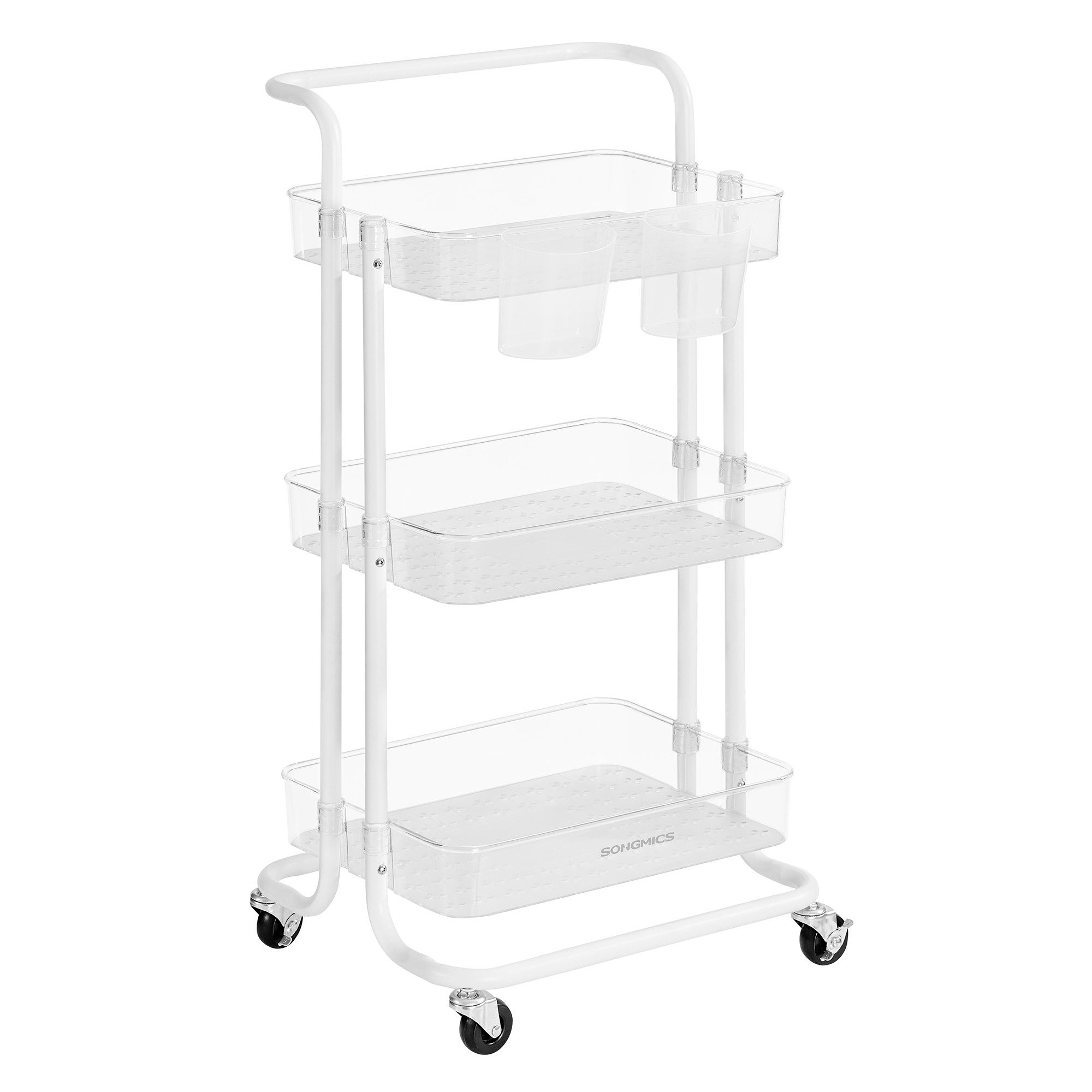 SONGMICS Rollwagen, Servierwagen, Küchenwagen mit Griff, Ablagefächer aus Kunststoff