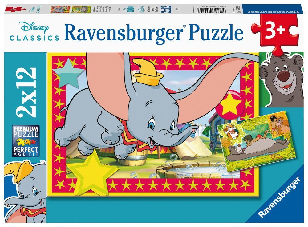 Ravensburger Puzzle 2 x 12 Teile Puzzle Disney Classic Das Abenteuer ruft! 05575, 12 Puzzleteile