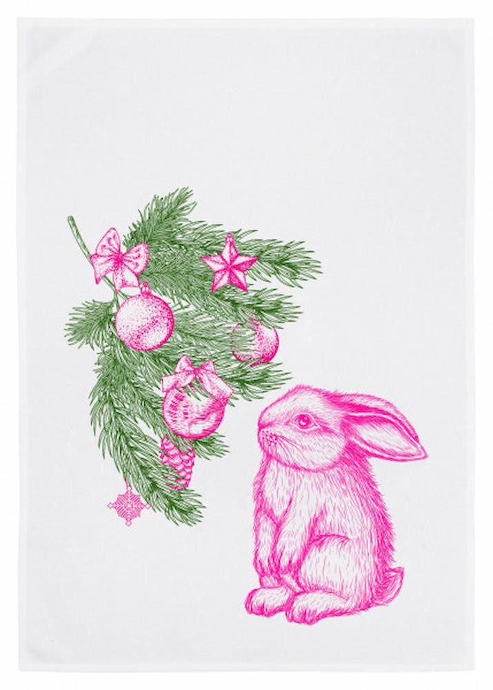 17;30 Hamburg Geschirrtuch Hasige Weihnacht, Pink, Grün, (1-tlg), 50x70cm, Siebdruck