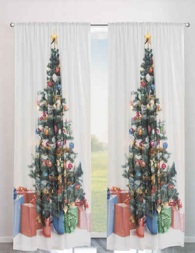 Vorhang »Xmas Tree W/LED«, my home, Stangendurchzug (1 Stück), HxB: 230x140, LED-Lichter