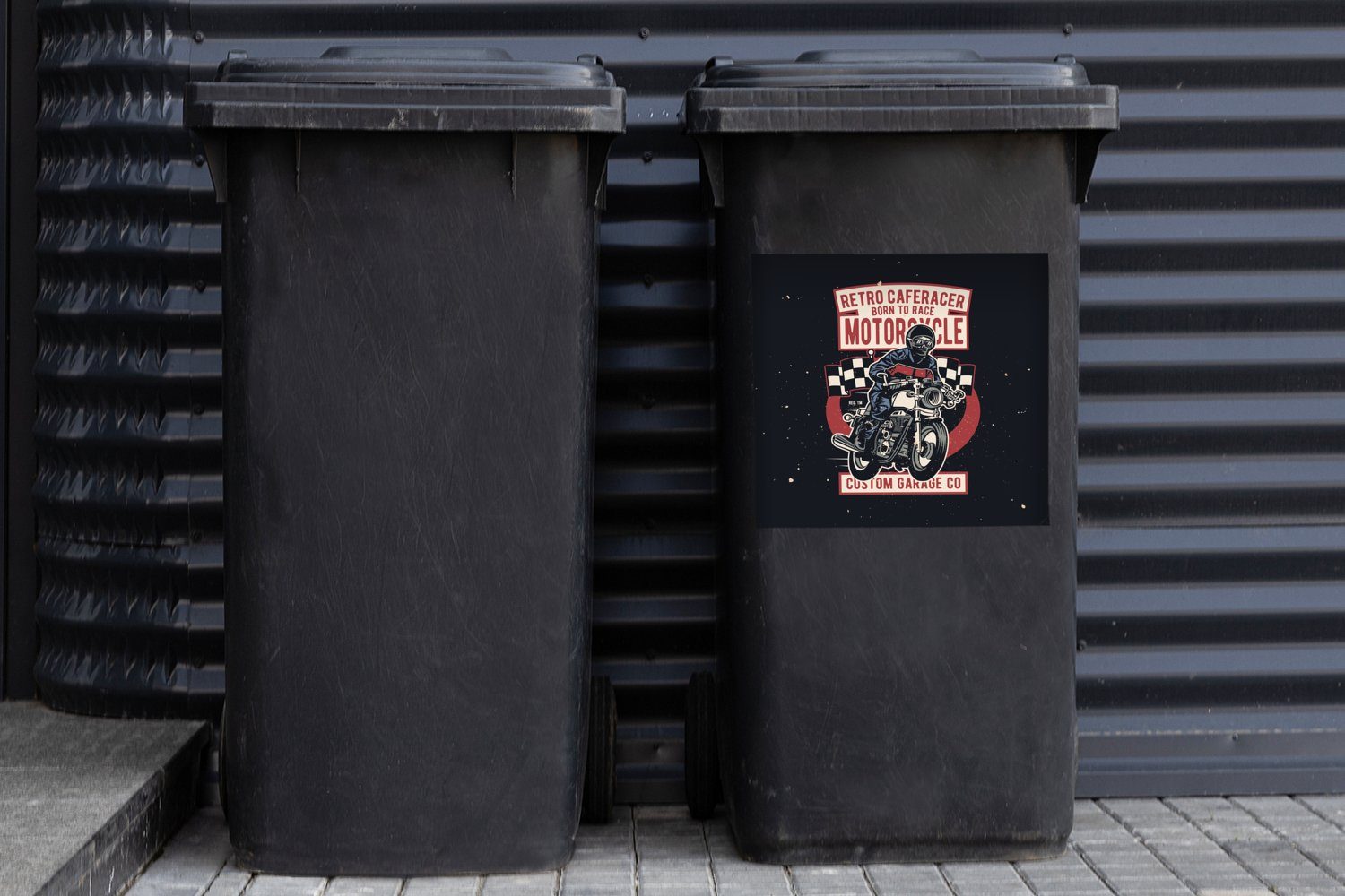 Abfalbehälter Flagge - Jahrgang Sticker, Wandsticker - Mülltonne, (1 Mülleimer-aufkleber, St), Container, Motor MuchoWow