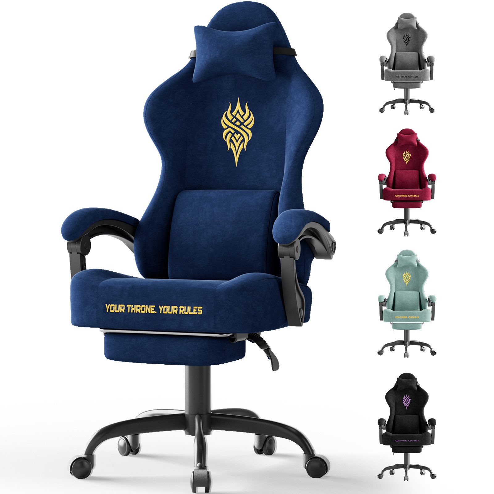 Ferghana Gaming-Stuhl Gaming-Stuhl: Kopfstütze, Lendenkissen, Armlehnen, Fußstütze (Packung), Ergonomischer PC-Stuhl,Rückenlehne 90°-125°