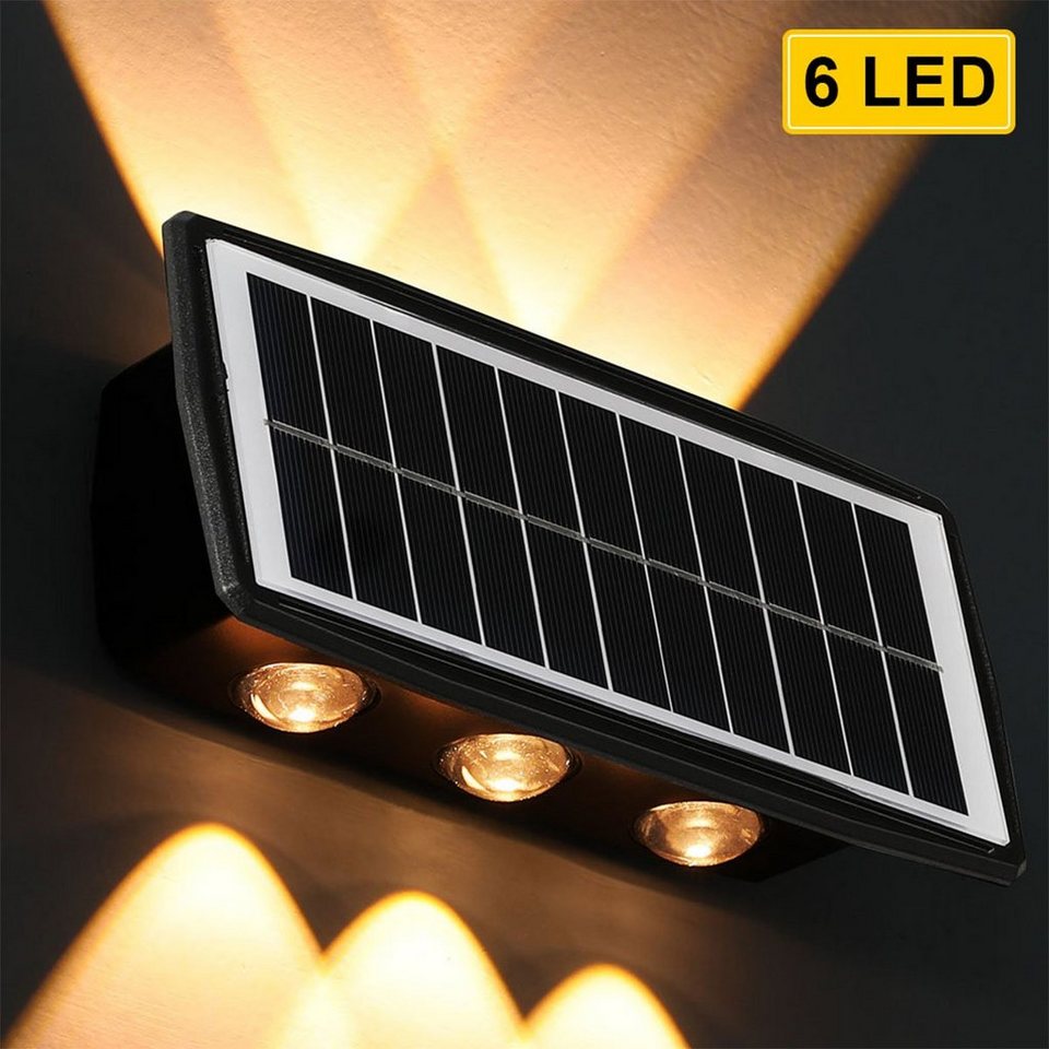 LETGOSPT LED Solarleuchte LED Solarleuchte, 6 LEDs Außen Wandleuchte  2000mAh Garten Strahler, LED fest integriert, Warmweiß, IPX65 Wasserdicht  Superhell Außen Lampe, für Rasen Garten Terrasse