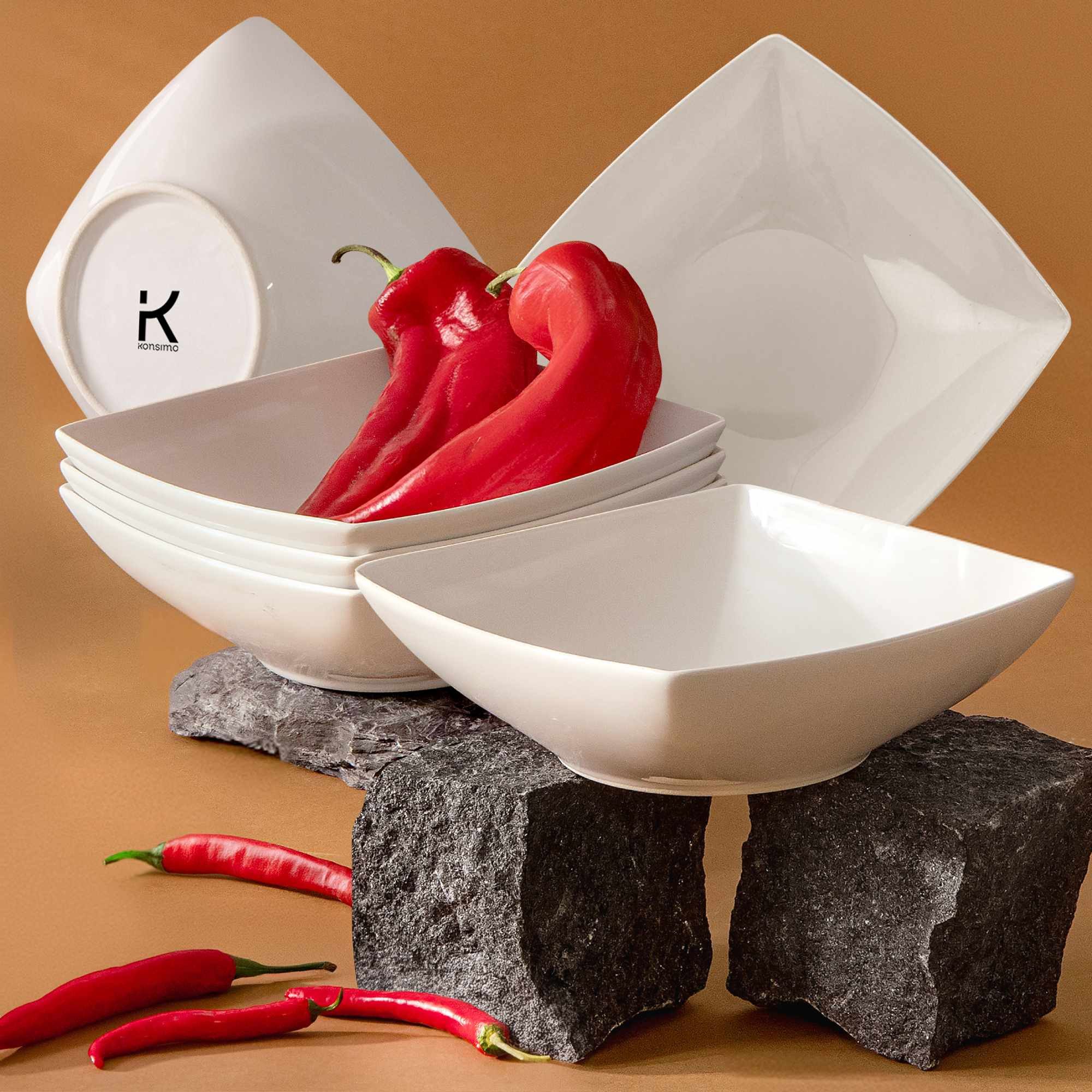 KONSIMO® Тарелки-Set EPIRI Geschirrset Suppenteller 6 Personen (6-tlg), 6 Personen, Keramik, quadratisch, Spulmachinen- und Mikrowellengeeignet