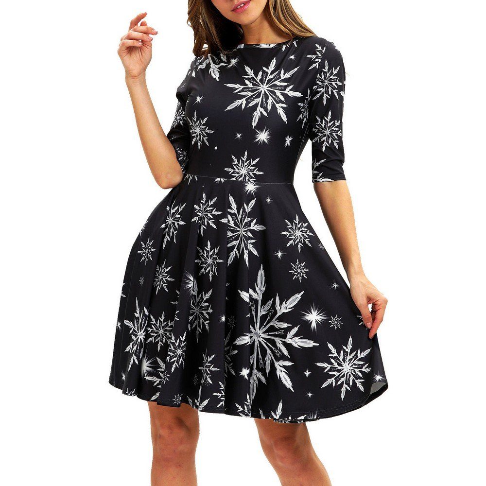 Ronner UG A-Linien-Kleid Damen Schlankes Kleid Weihnachtskleid Mode Einfarbige Midikleid