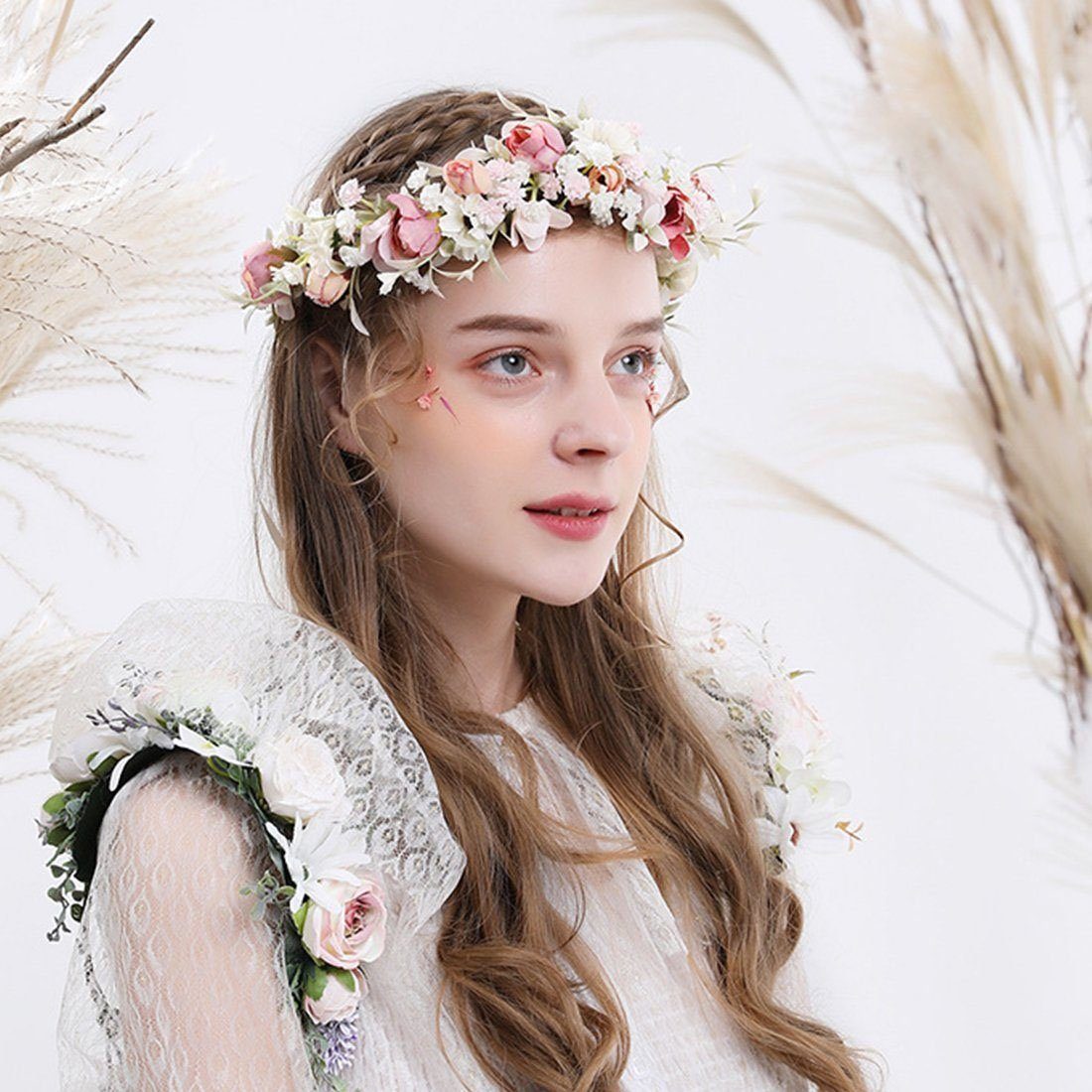 GLAMO Diadem Hochzeit Haarschmuck Faux Rose Haarbänder für Mädchen, Blumenmädchen Rosa