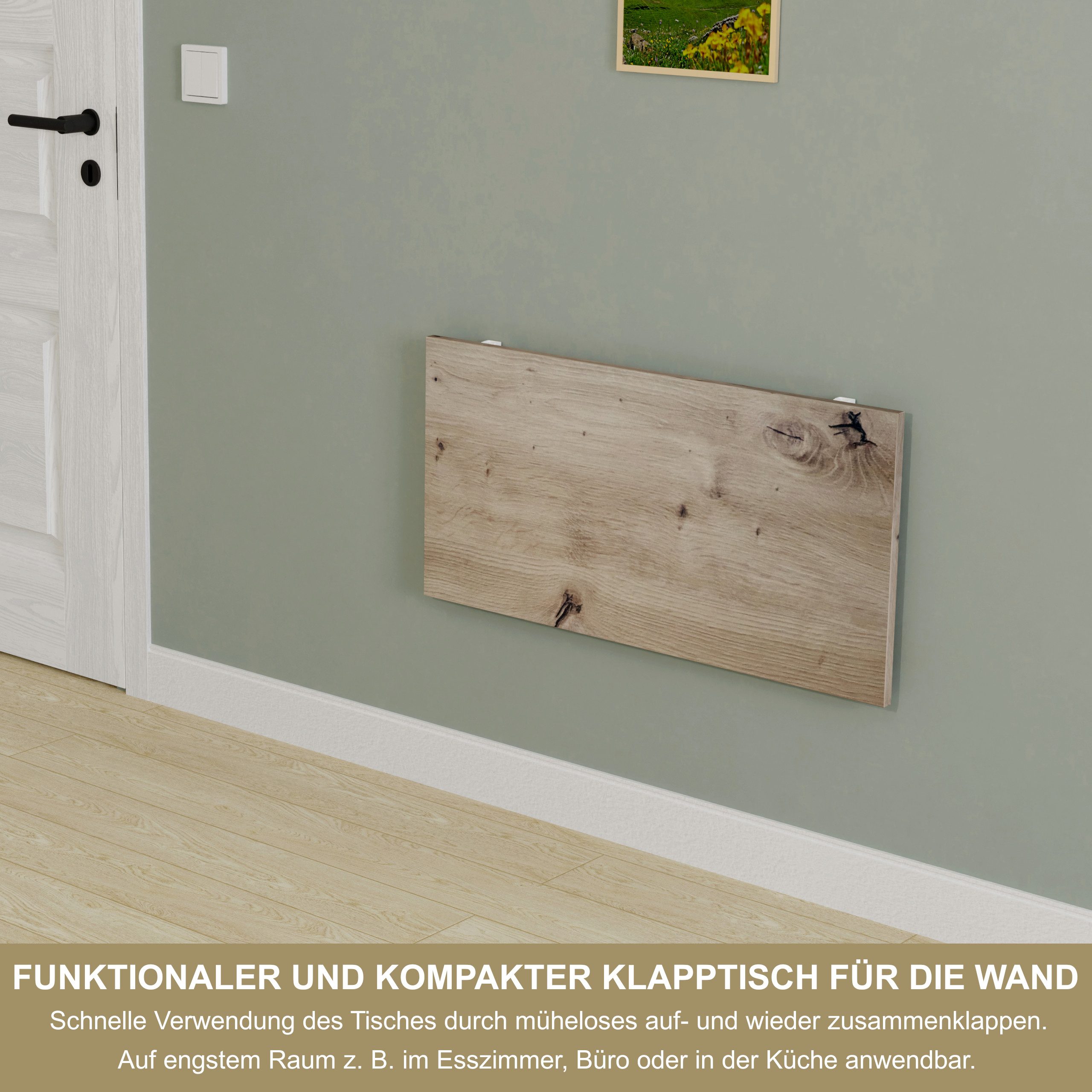 KDR Produktgestaltung Klapptisch 80x40 Wandklapptisch Esstisch Küchentisch Schreibtisch Wand Tisch, Eiche astig
