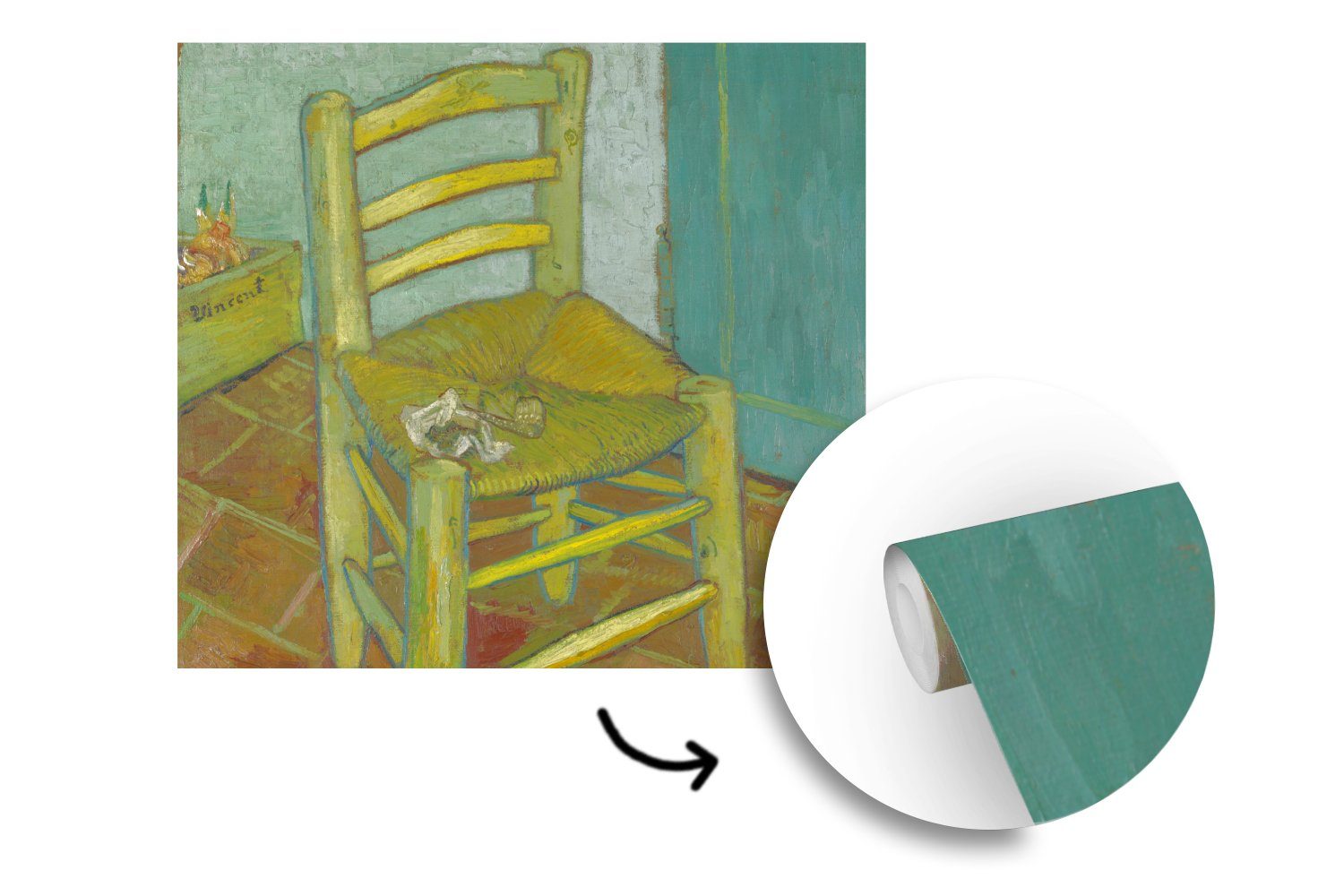 van (4 Vliestapete für Küche, - Fototapete Fototapete bedruckt, St), Wohnzimmer von Vincent Matt, Schlafzimmer Stuhl Der Vincent Gogh, MuchoWow