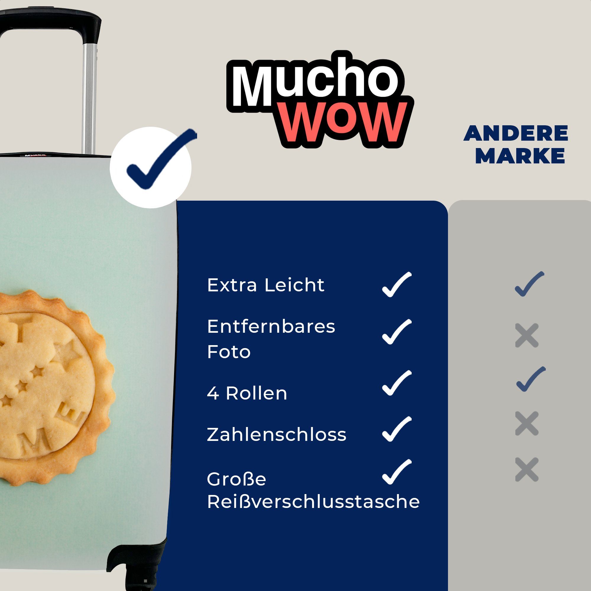 MuchoWow Handgepäckkoffer Kekse mit Trolley, 4 Rollen, Ferien, rollen, Botschaft, Reisetasche mit Reisekoffer Handgepäck für