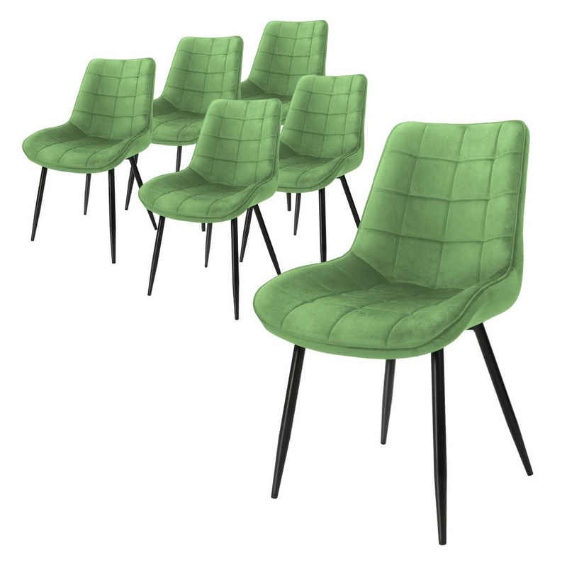 ML-DESIGN Stuhl Esszimmerstühle mit Rückenlehne Ergonomischer mit Metallbeinen Stuhl (6 St), 6er Set Wohnzimmerstühl 53x60x88cm Grün aus Samt Küchenstühle