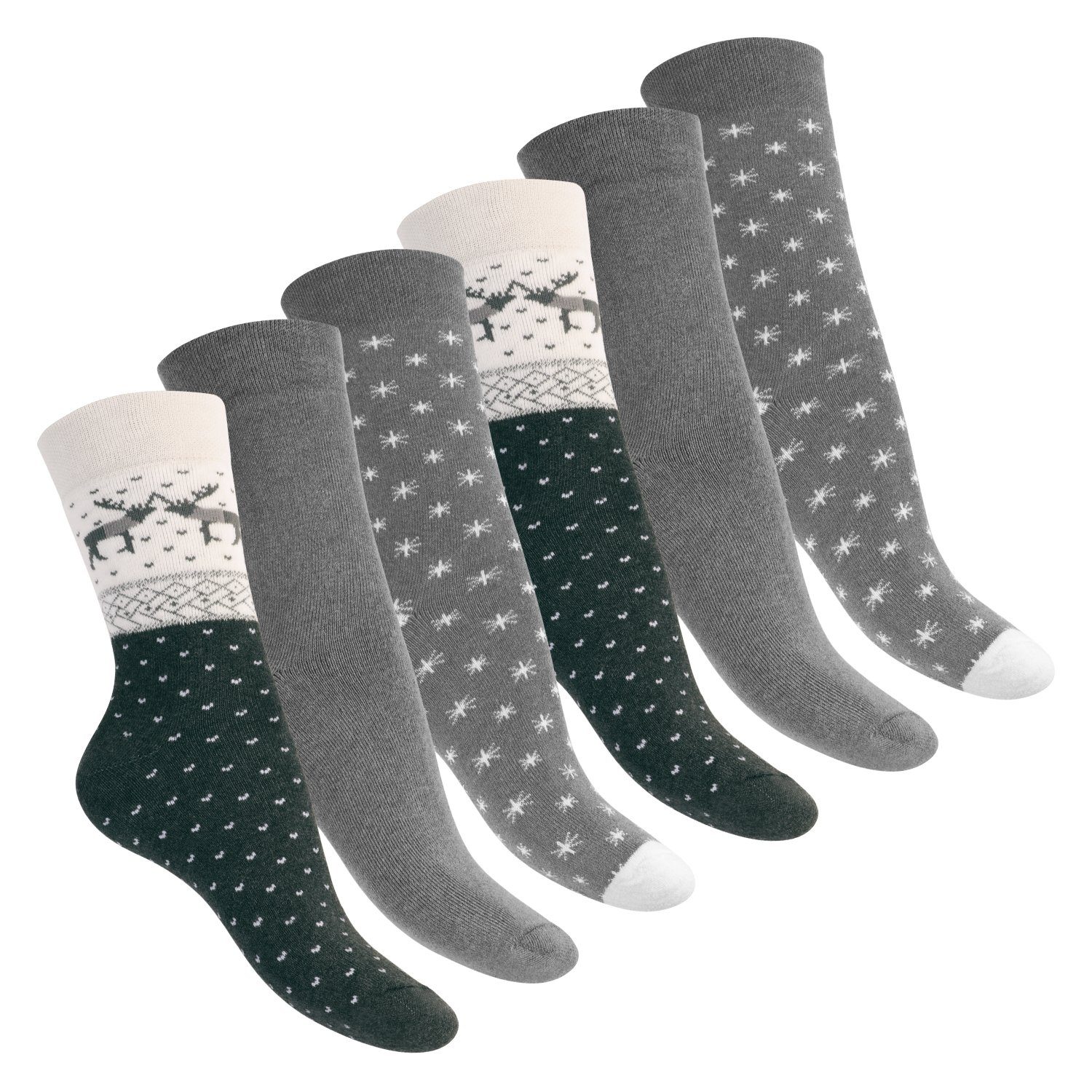 Footstar Thermosocken Damen Wintersocken (6 Paar) - Warme Vollfrottee Thermo Socken Grau