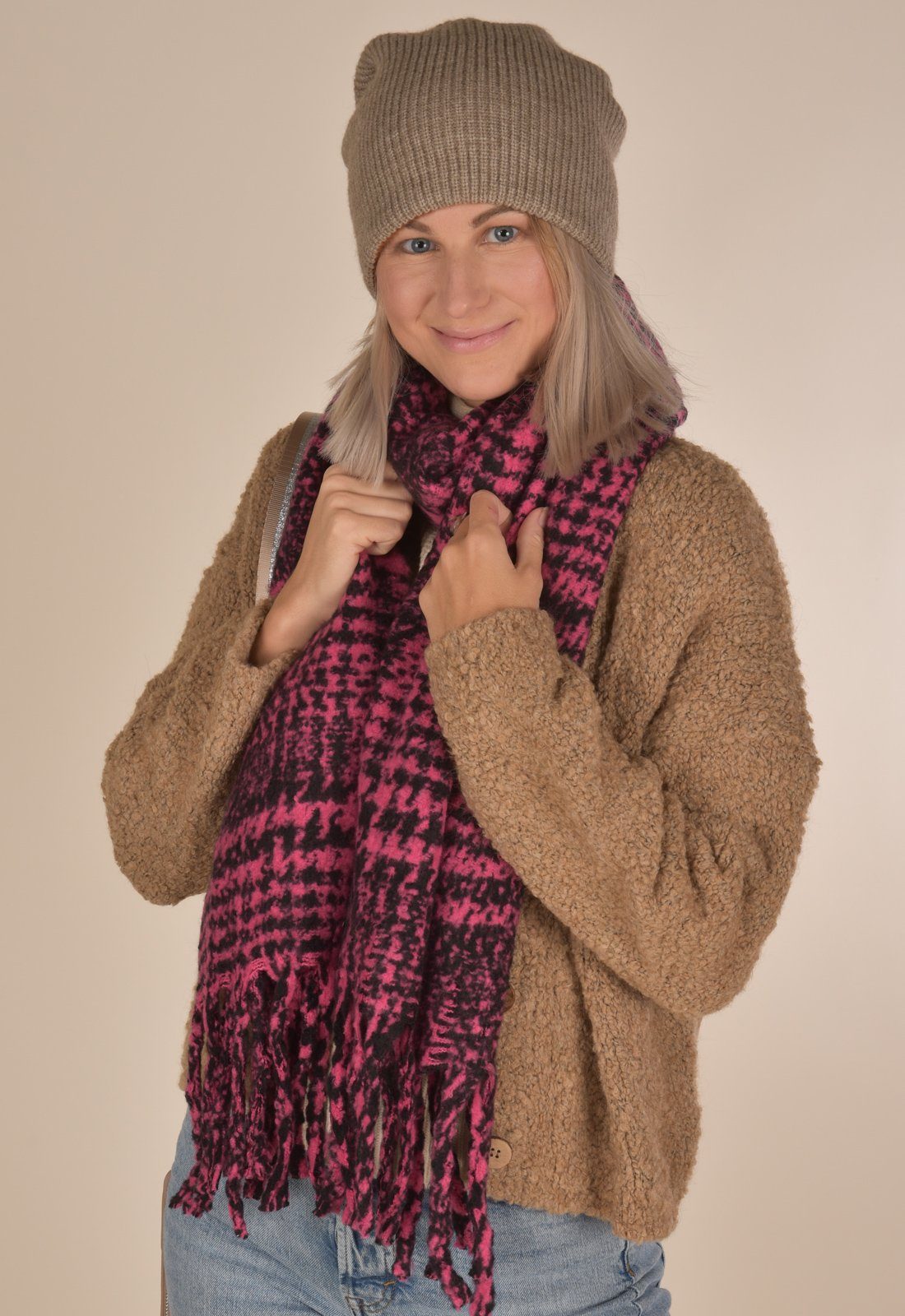 styleBREAKER Strickmütze Beanie doppelt gestrickt Beige-Taupe Wende (1-St) Feinstrick