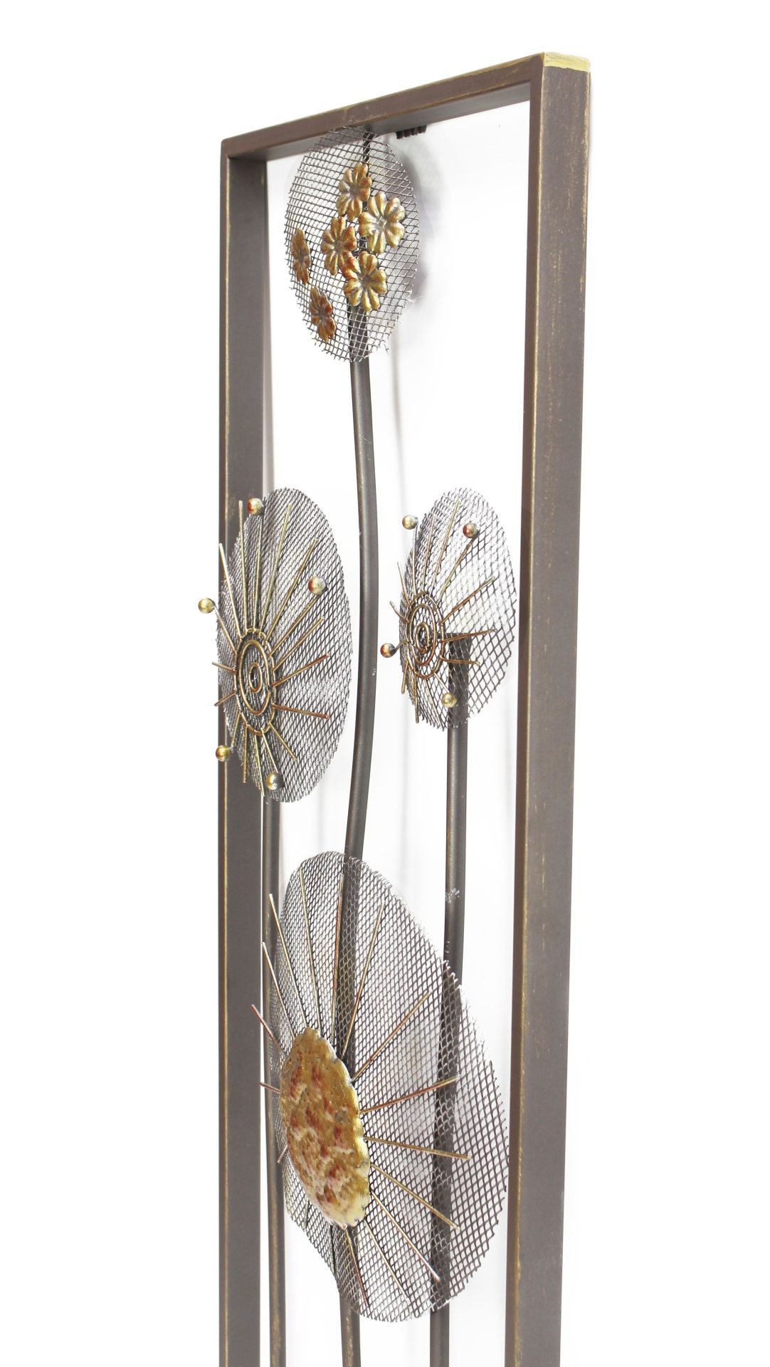 Dekoleidenschaft Wandbild "Flowers" 3D Metall Wanddeko, Rost-Optik & gold, 30x90 cm, Wandschmuck, Blüten, Metallbild, Wanddekoobjekt