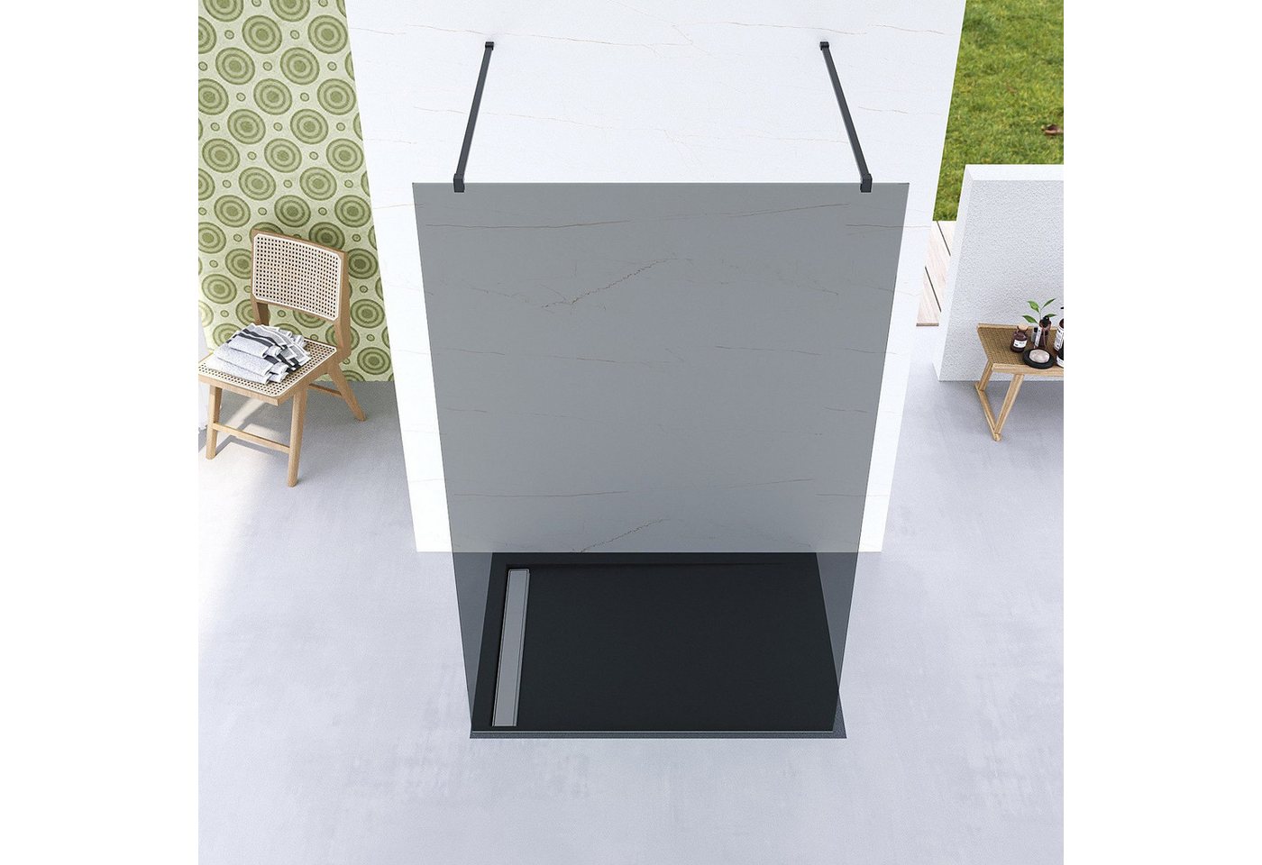 Thumbnail - AQUALAVOS Walk-in-Dusche Duschabtrennung Freistehend Duschwand Walk in Dusche Glastrennwand, 8mm Einscheibensicherheitsg...