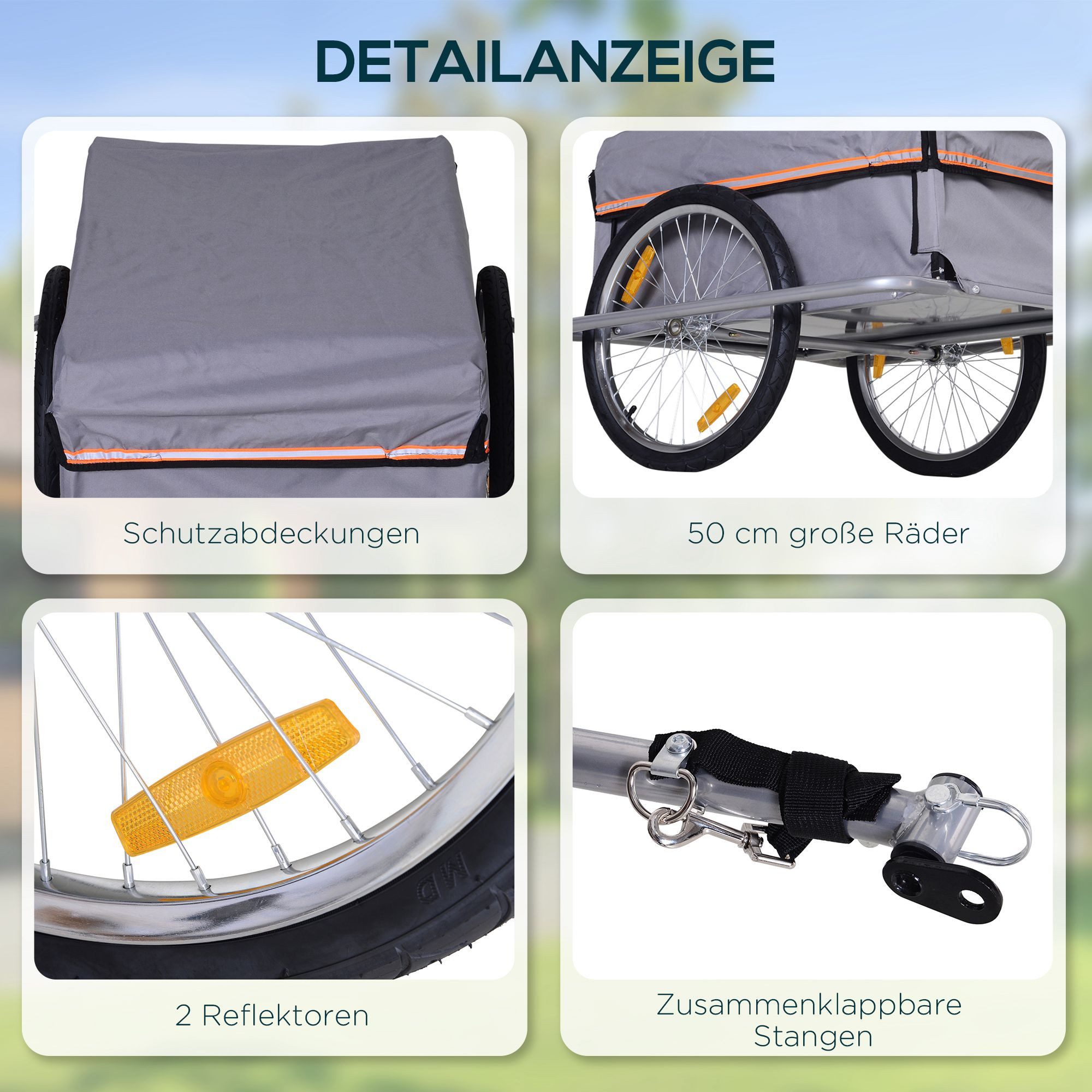 HOMCOM Bicycle Cargo Trailer, Transport Trailer, Bicycle, Grey, 140 x 88 x 60 cm