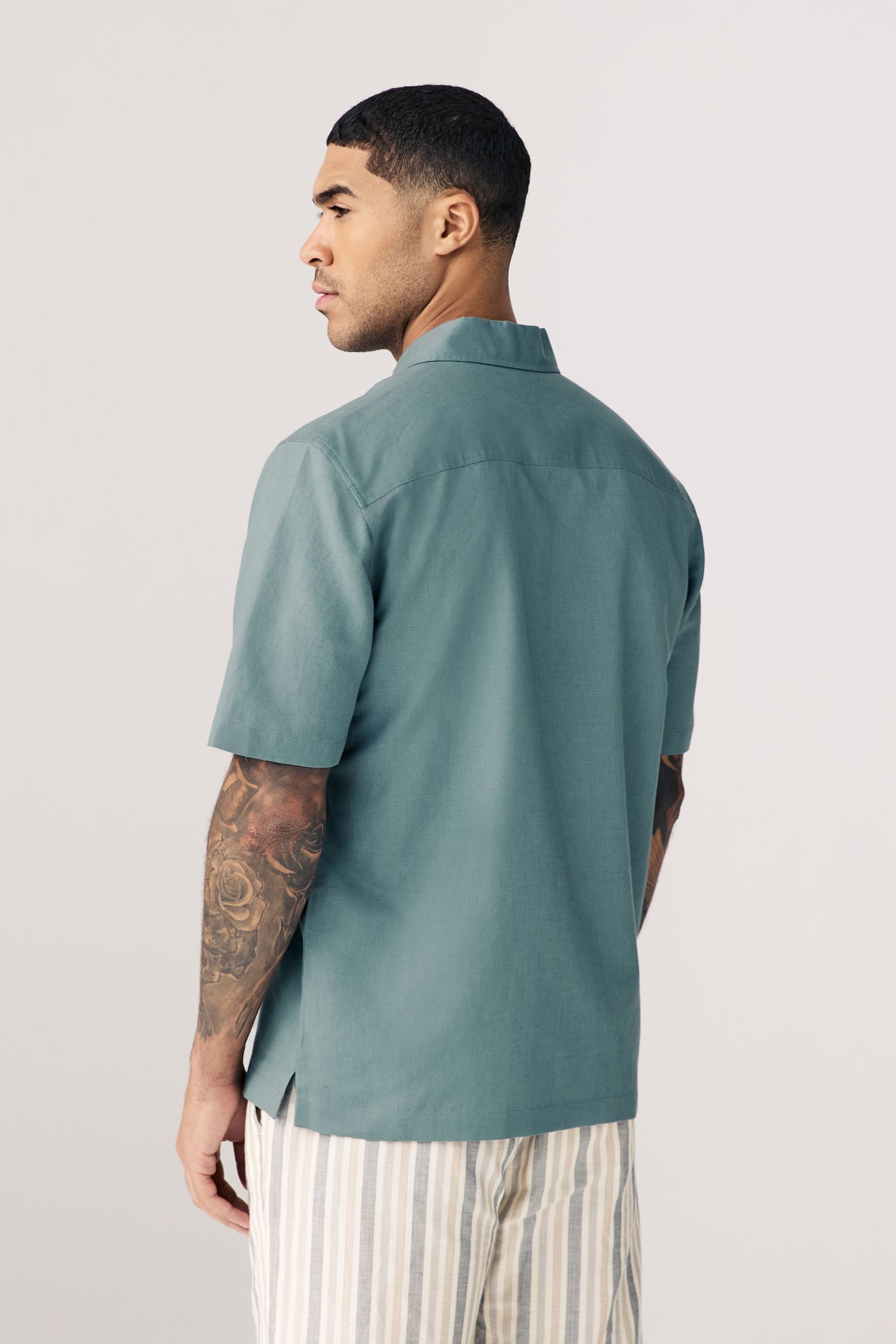 Next Kurzarmhemd Kurzärmliges Hemd aus Baumwoll-Leinenmischung (1-tlg) günstig online kaufen