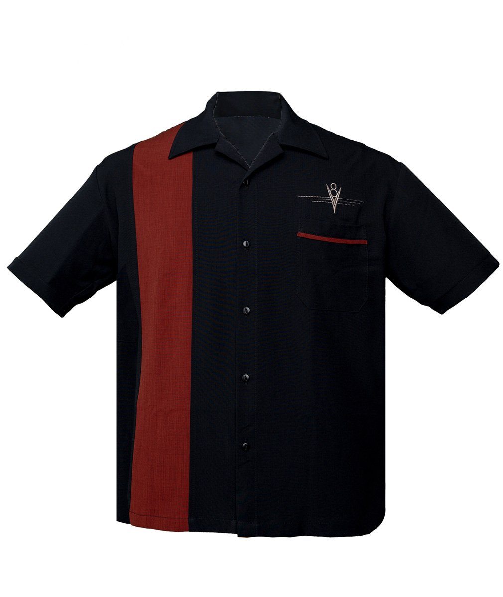Steady Clothing Kurzarmhemd V8 Classic Schwarz Retro Vintage Bowling Shirt Rockabilly
