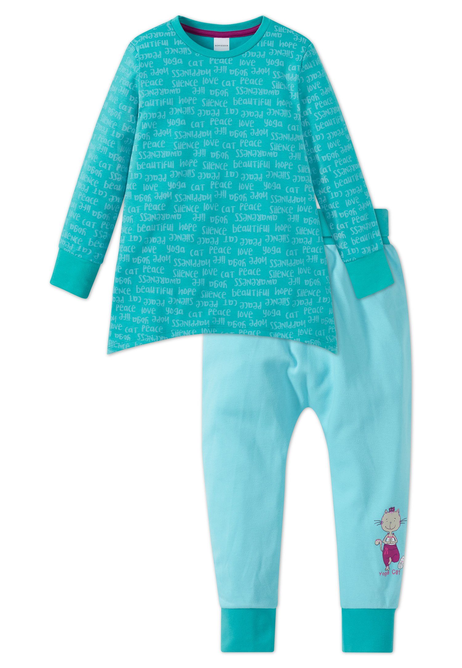 Schiesser Schlafanzug Cat Zoe (Set, 1 tlg., Set) Mädchen Schlafanzug lang, Interlock, 100% Baumwolle