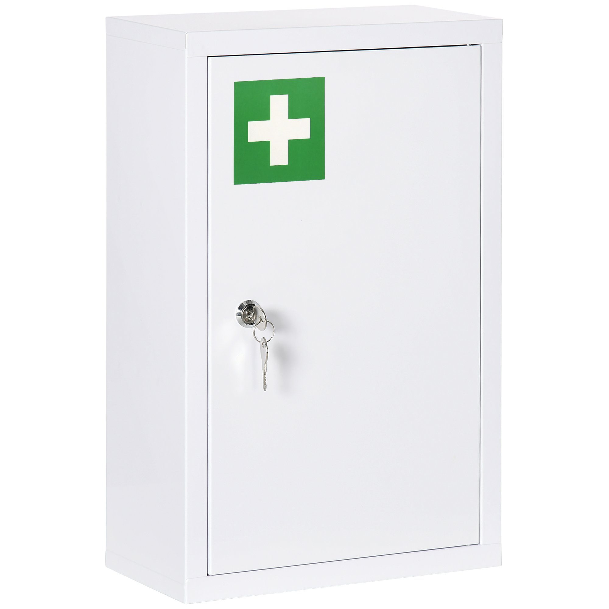 Kleankin Medizinschrank Medikamentenschrank, Wandschrank mit 3 Fächern, 2 Schlüsseln (Hängeschrank, 1-St., Apothekerschrank) für Wohnzimmer, Weiß