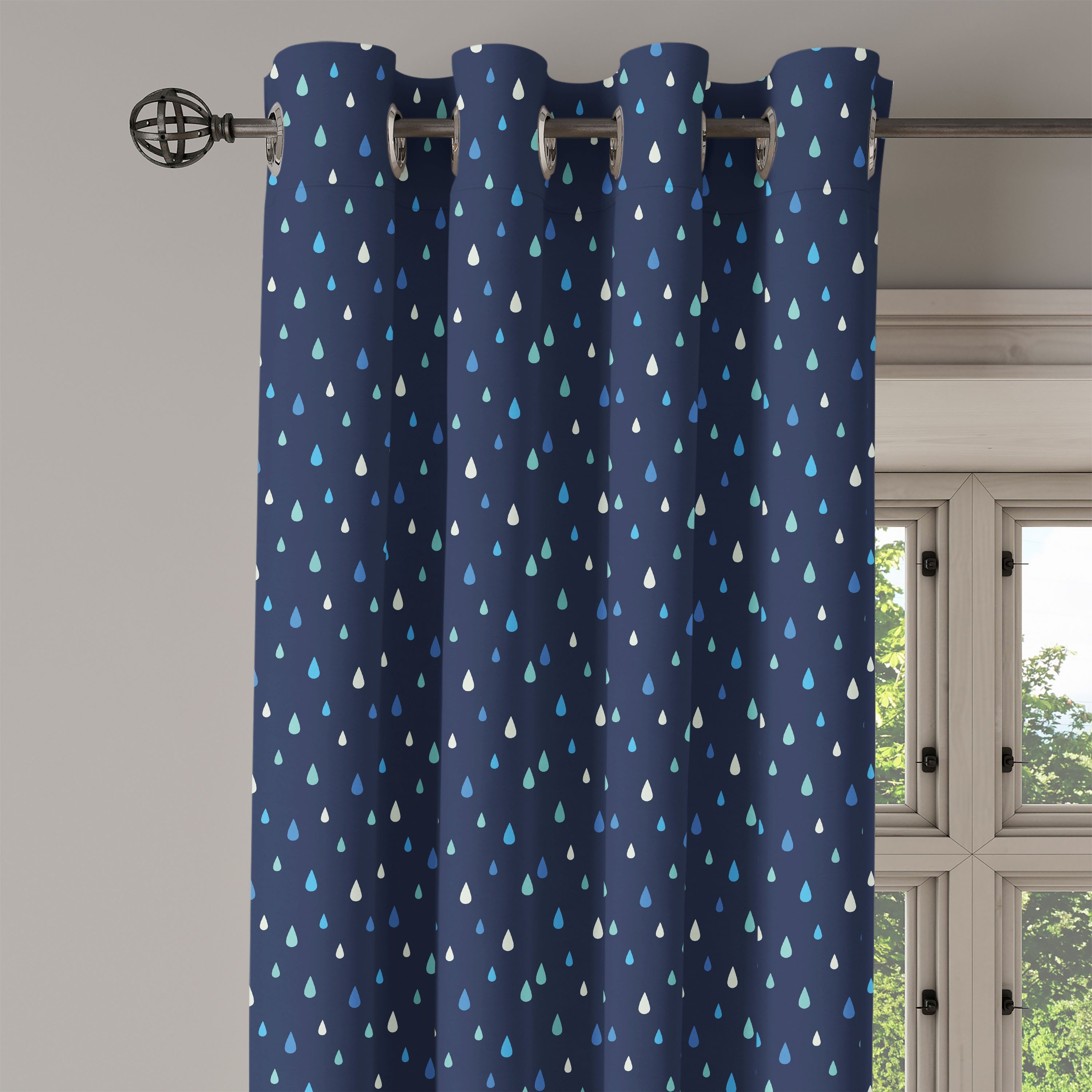 Dekorative für 2-Panel-Fenstervorhänge Gardine Regen-Tropfen Schlafzimmer Wohnzimmer, Indigo Abakuhaus, Navy blau