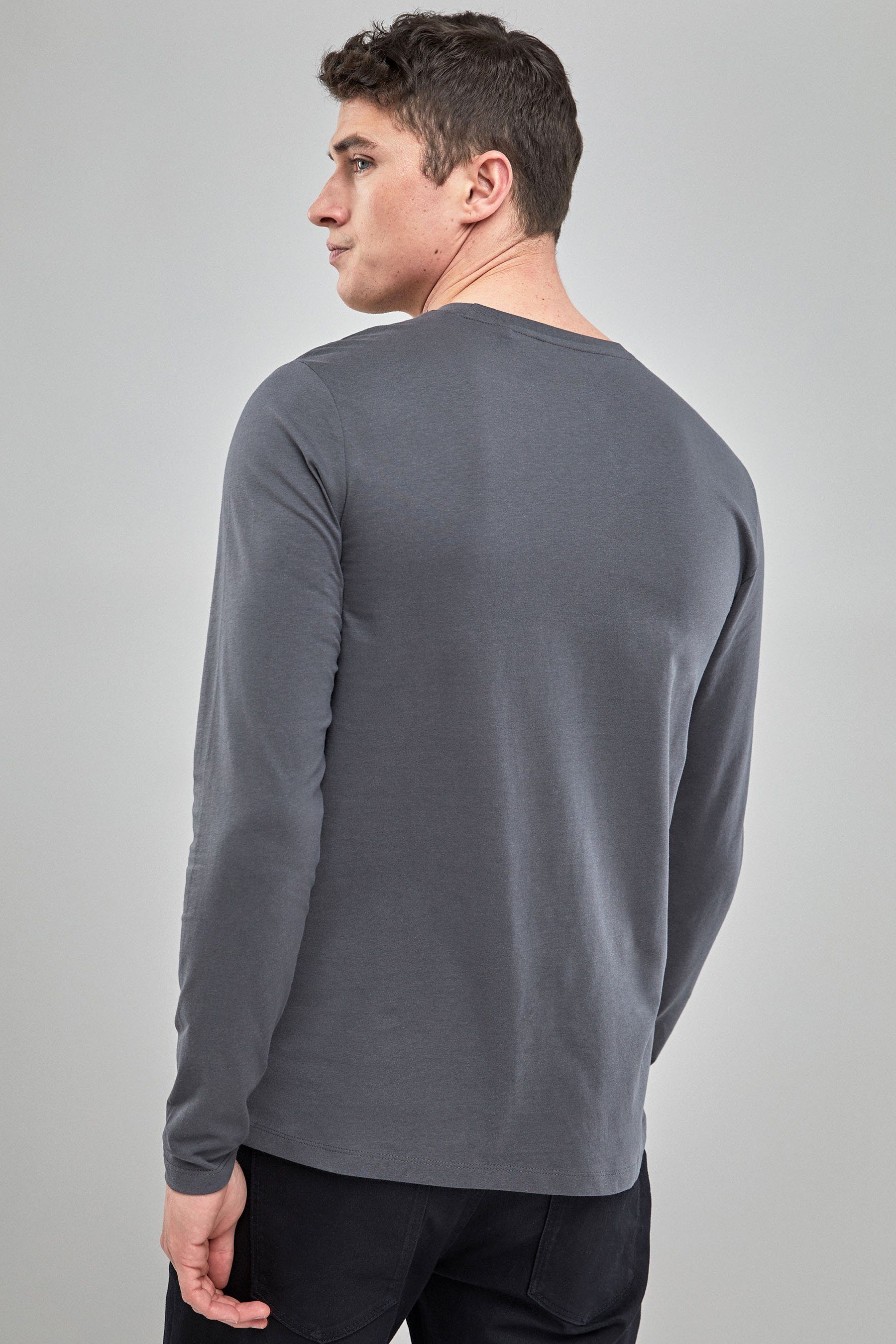 – (1-tlg) Langarmshirt Rundhalsshirt Regular Charcoal Next Grey Fit
