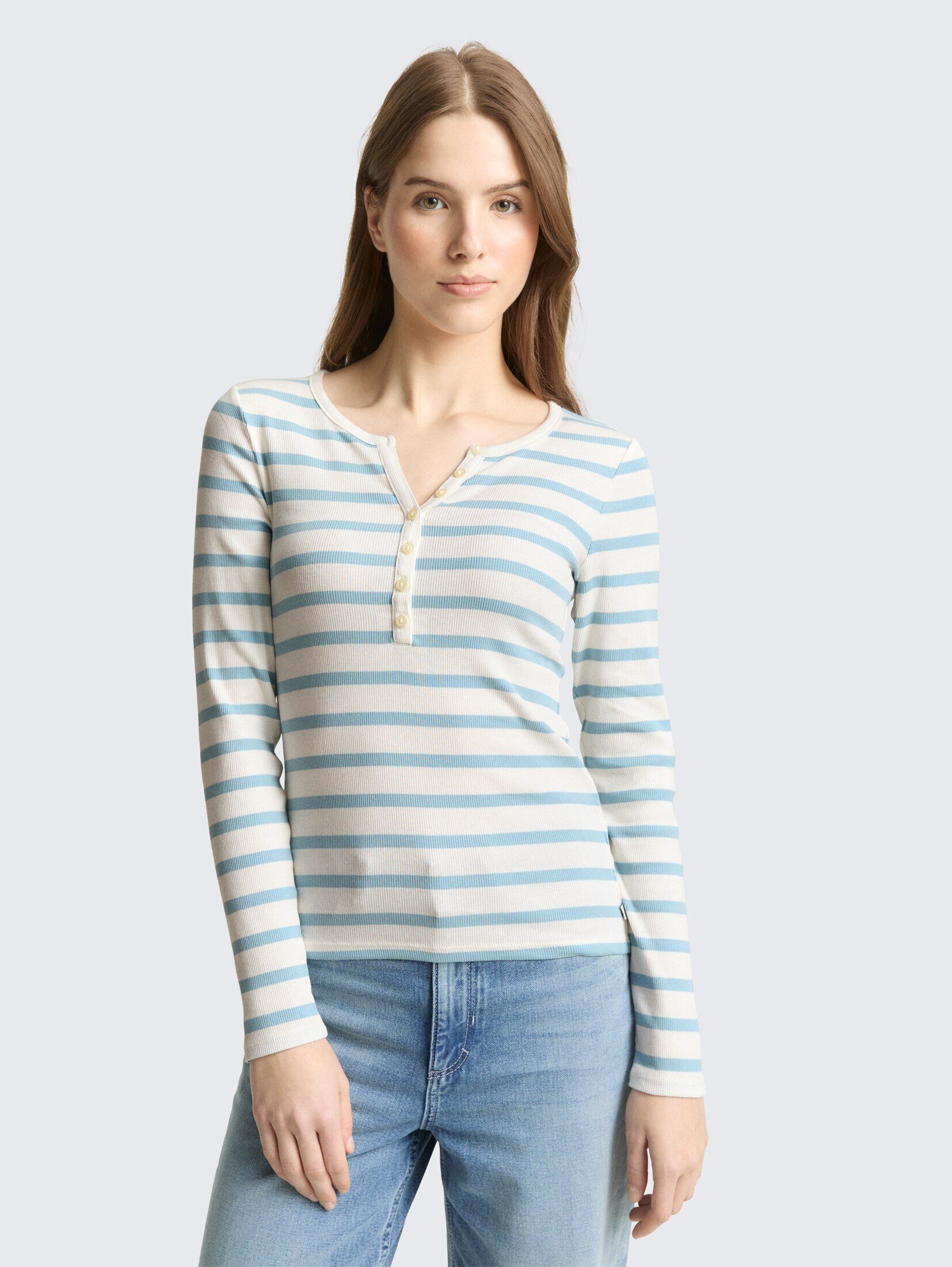 TOM TAILOR Denim Langarmshirt T-Shirt Slim Fit Henley Langarmshirt günstig online kaufen