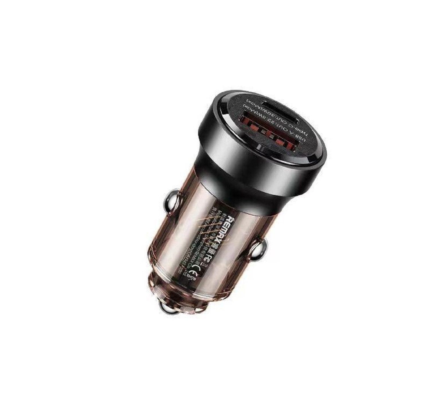 Remax Autoladegerät Walking Series 30W RCC338 1x USB/1x USB-C PD QC, Schwarz Schnelllade-Gerät (Überspannung-, Kurzschlüss- und Überhitzungschutz, USB-A + USB-C)