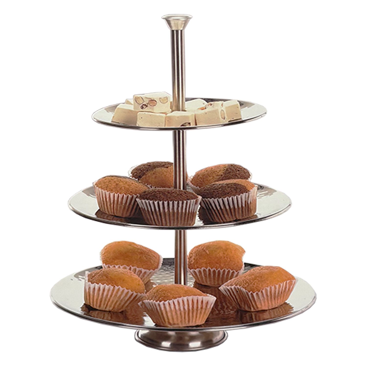 Mojawo Dekoschale Runde Metall-Etagere Servierregal 3-stöckig Silber Tischd günstig online kaufen