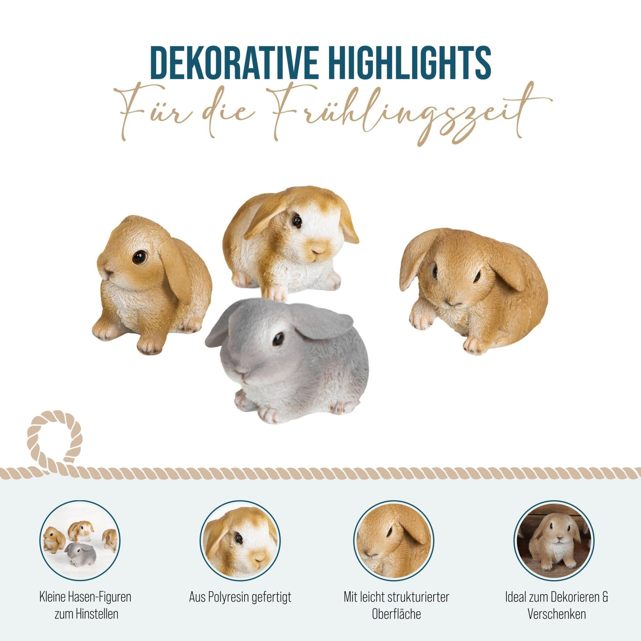 Logbuch-Verlag Dekofigur 4 Osterhasen Figuren braun grau Ostern Deko - zum Hinstellen