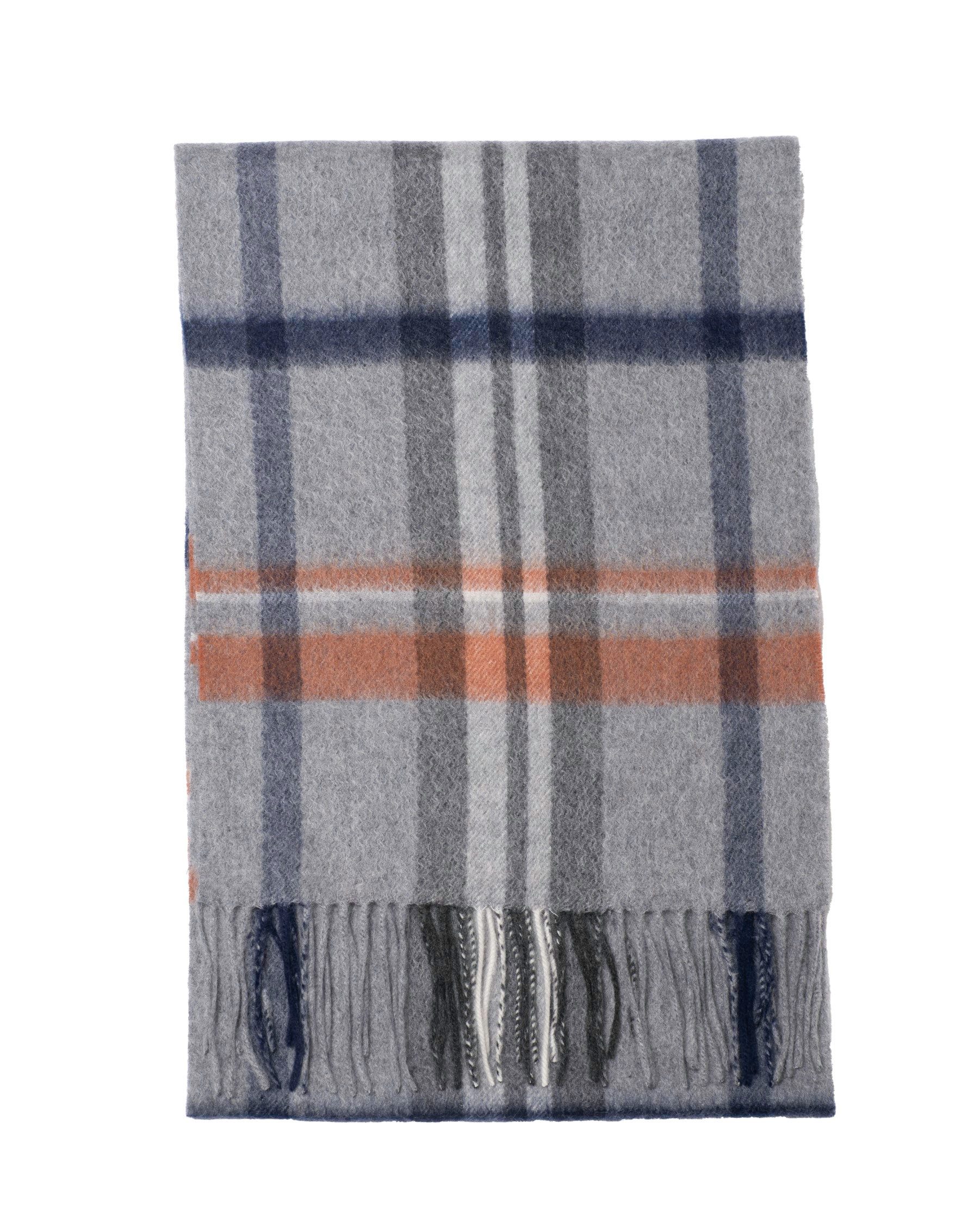 MayTree Kaschmirschal Unisex, 180 x 30cm, mit Fransen, gewebt Tartan grau weiss blau, (Stück, 1-St), 100% Kaschmir