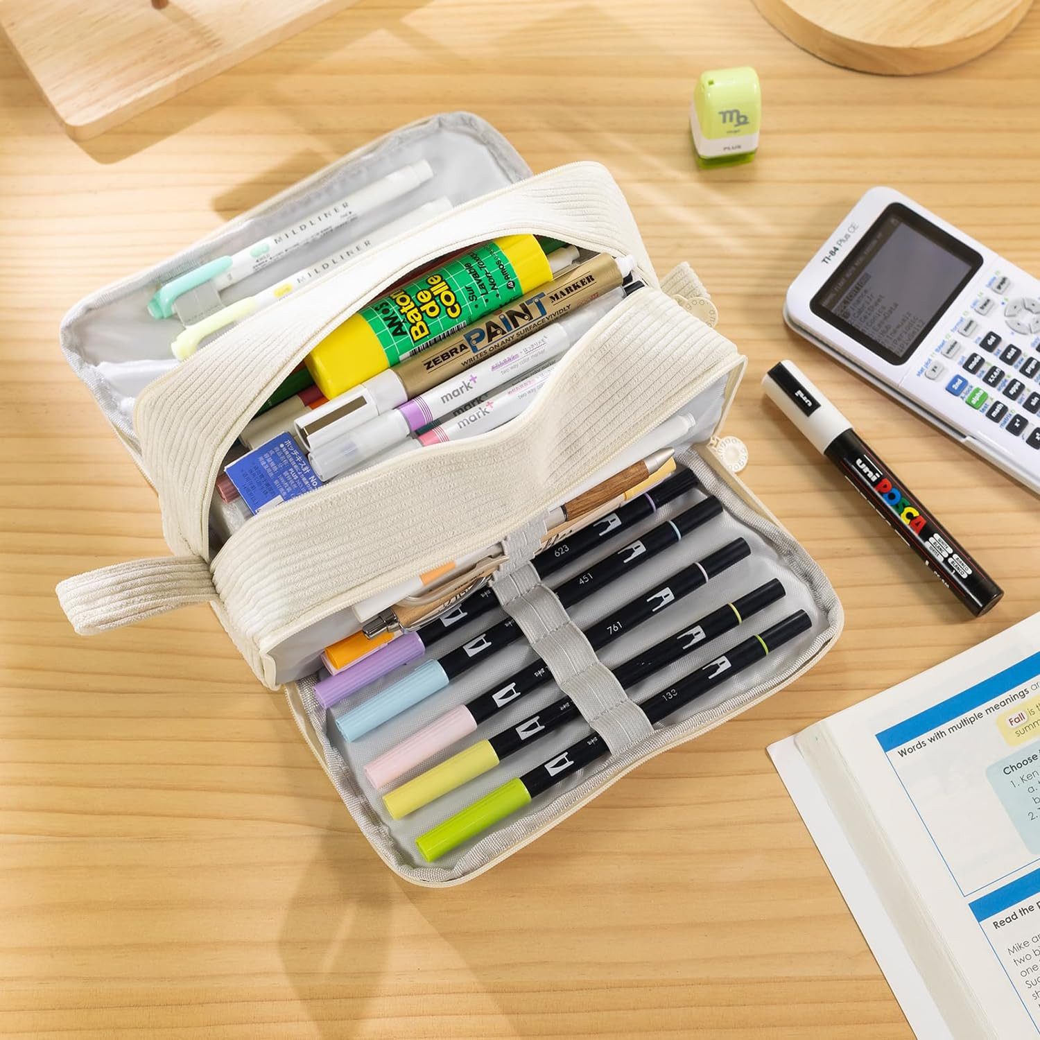 Diwzbyn Federmäppchen Federmäppchen aus Cord-Stoff Federtaschen Mäppchen mit 3 Fächer, Schulmäppchen Große Kapazität Stiftetasche Pencil Case für Schule&Büro