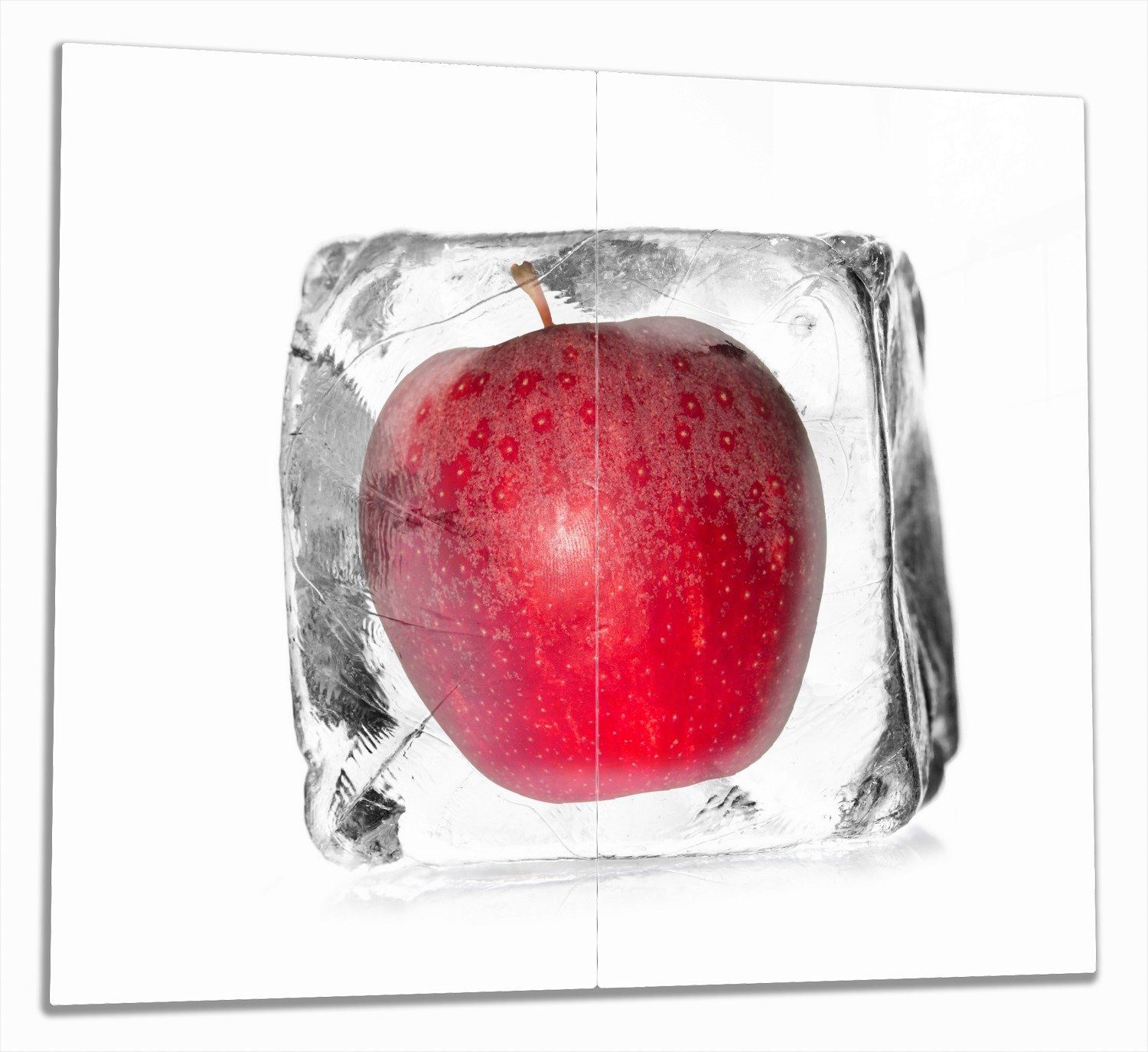 Wallario Herd-Abdeckplatte Roter Apfel in Eiswürfel - Eiskaltes Obst, ESG-Sicherheitsglas, (Glasplatte, 2 tlg., inkl. 5mm Noppen), verschiedene Größen | Herdabdeckplatten