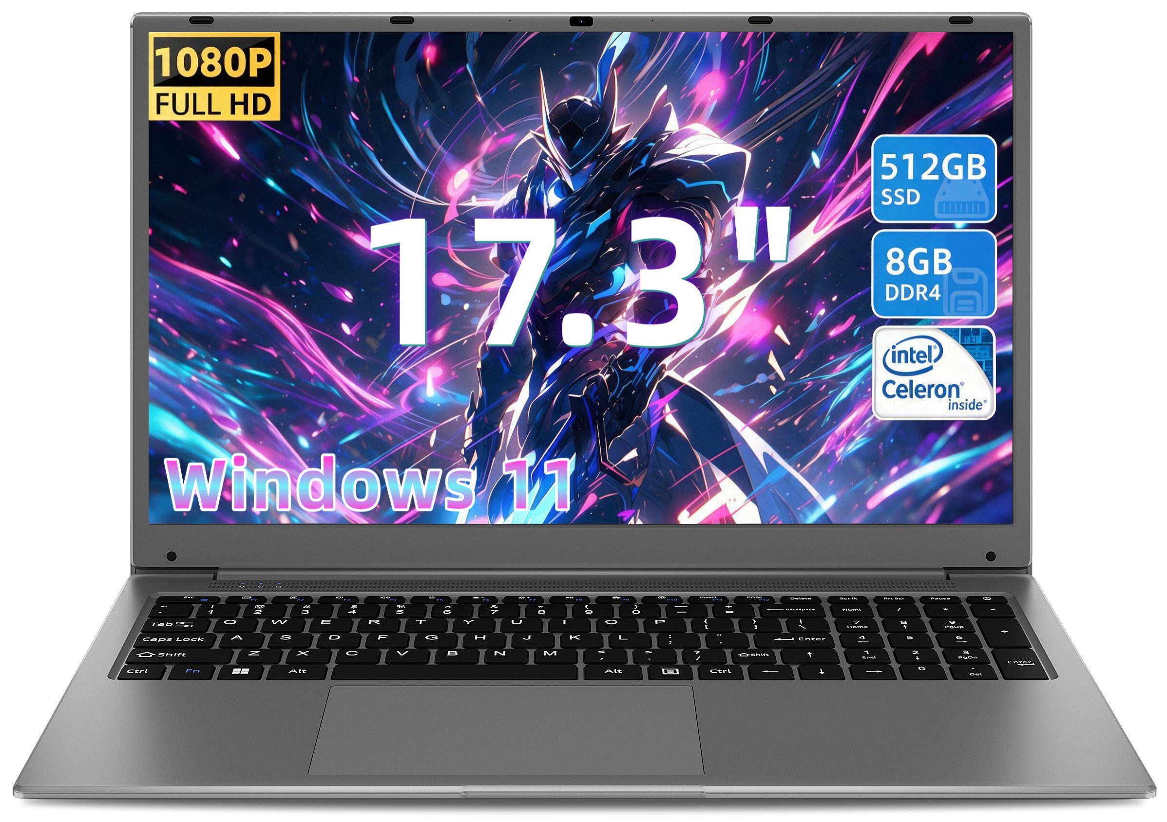 MENGHU 17,3" FHD IPS Laptop Windows 11 8GB RAM 512GB SSD 8000mAh Akku Notebook (Intel® Celeron® Processor N4020, 8 GB, 512 GB SSD, Intel® UHD Graphics 600)
