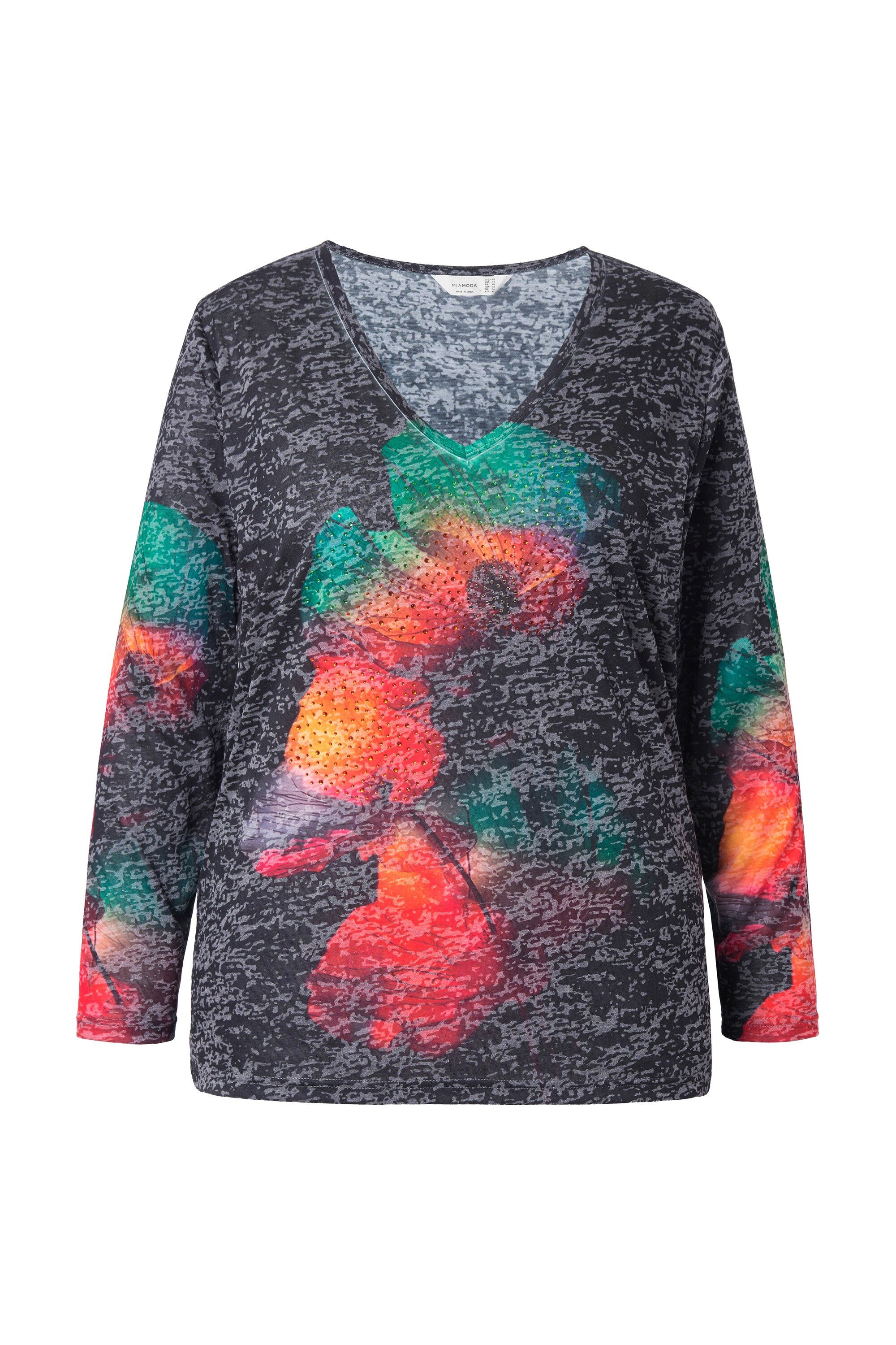 MIAMODA T-Shirt Langarmshirt Blüten mit Glitzersteinchen günstig online kaufen
