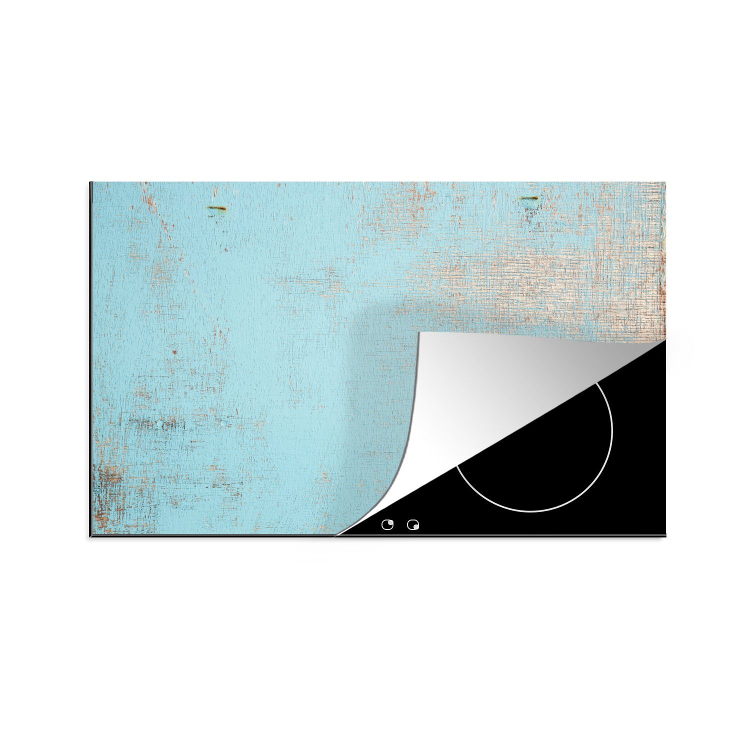 MuchoWow Herdblende-/Abdeckplatte Blau gestrichenes Holz mit einer besonderen Struktur, Vinyl, (1 tlg), 81x52 cm, Induktionskochfeld Schutz für die küche, Ceranfeldabdeckung