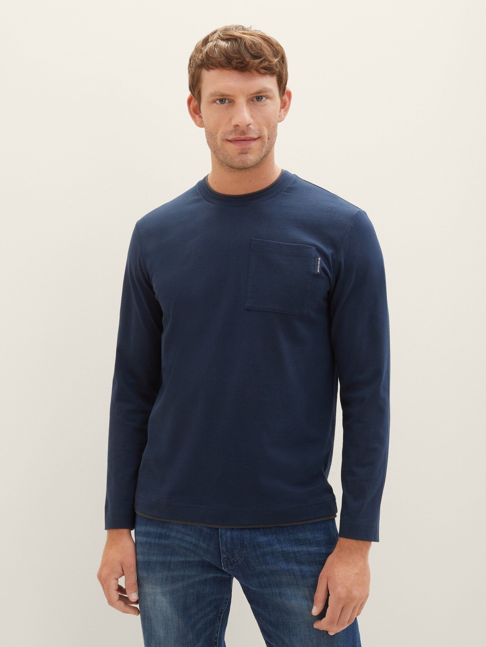 TOM TAILOR T-Shirt Langarmshirt mit Brusttasche captain blue sky