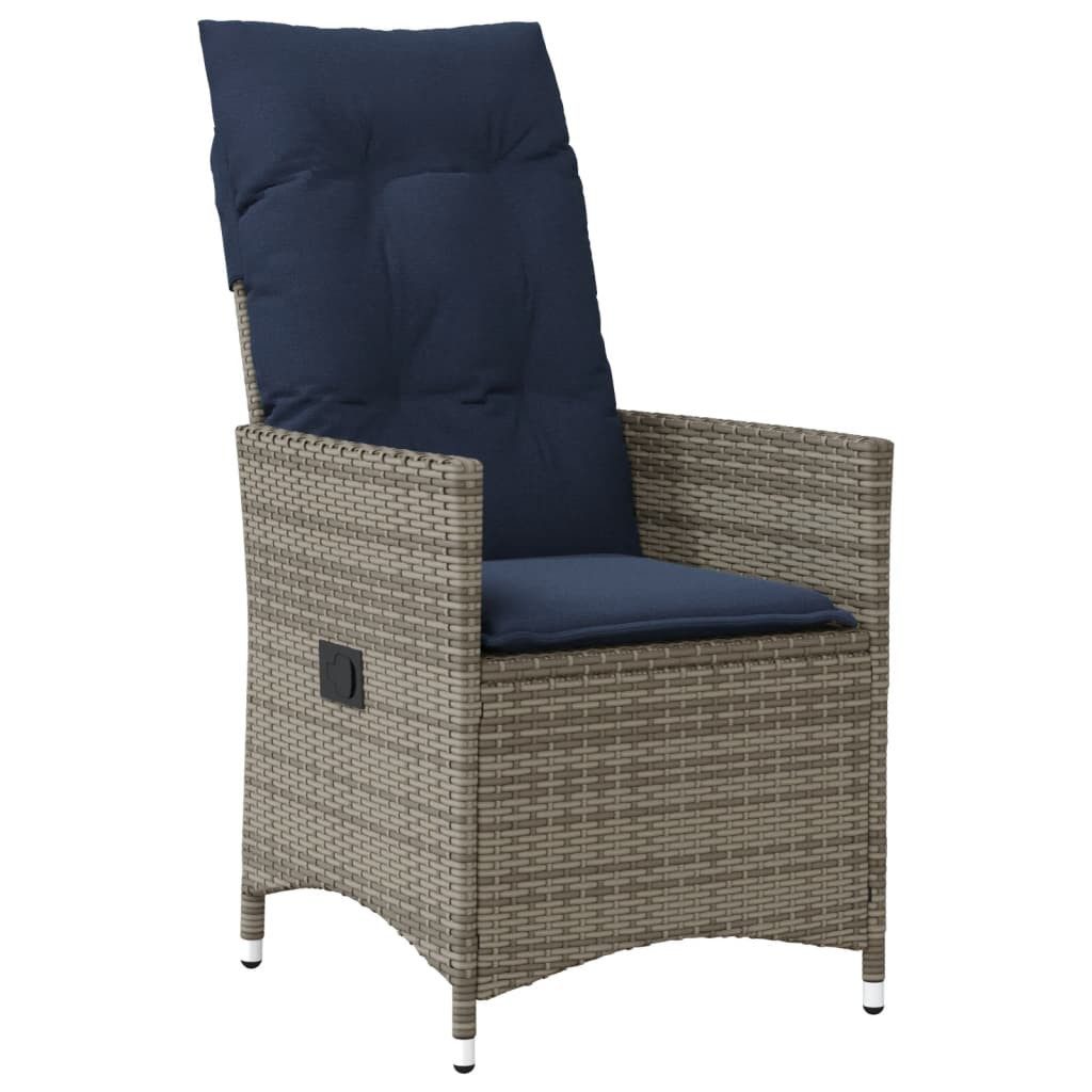 vidaXL Gartenstuhl Gartensessel Verstellbar mit Kissen Grau Poly Rattan (1 St)