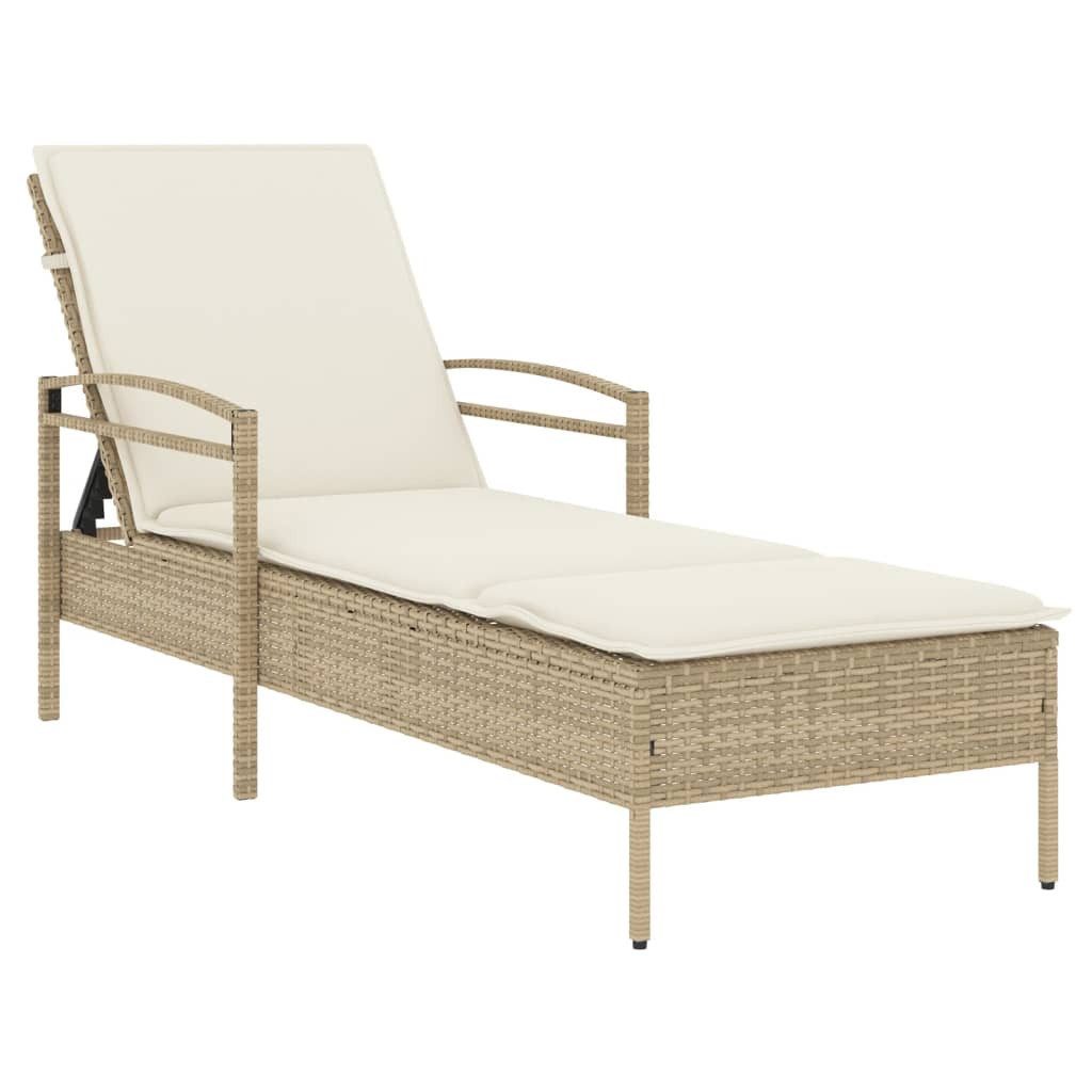 vidaXL Gartenliege Sonnenliege mit Auflage Beige 63x200x81 cm Poly Rattan, 1 St.