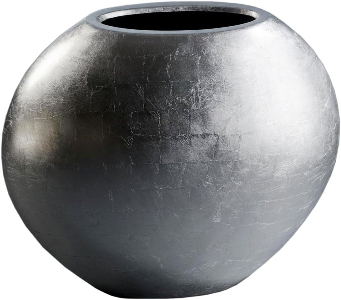 Bodenvase Fiberglas OVALE Rund - Silber Blattoptik Hochglanz