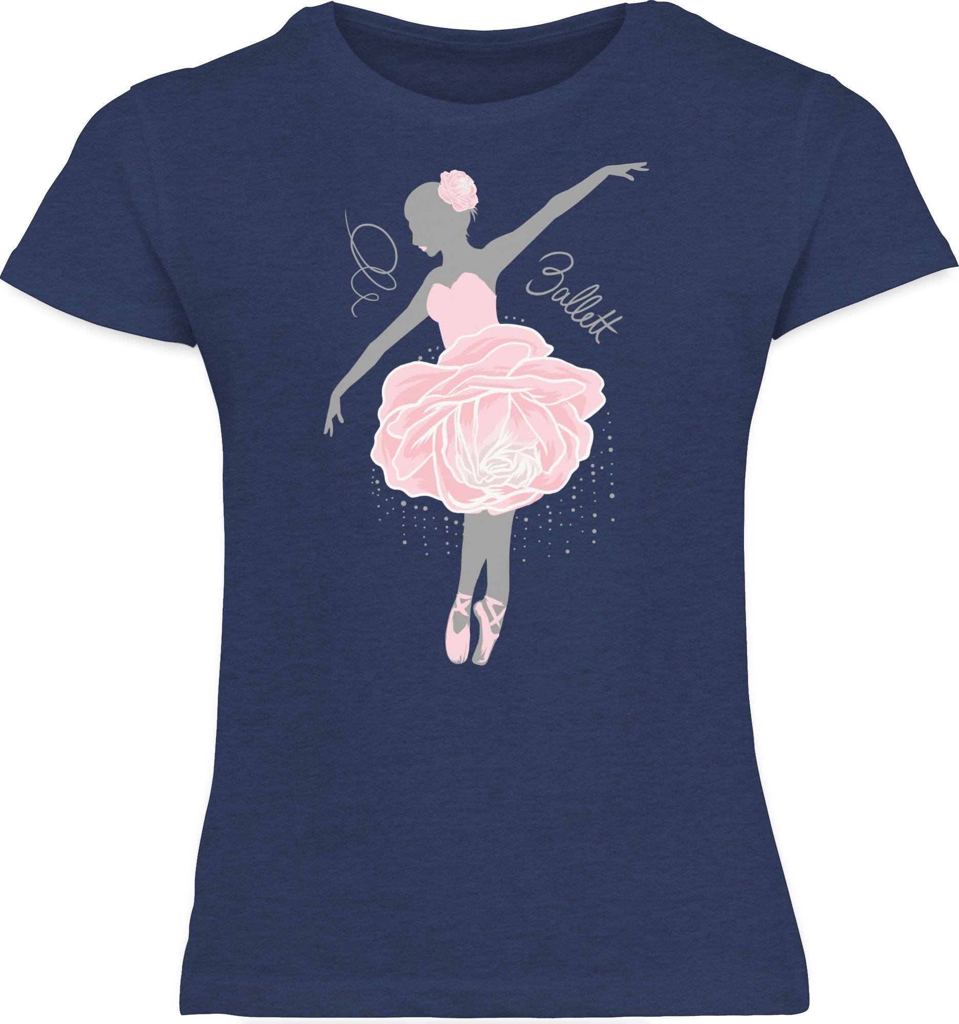Kleidung grau/rosa 2 - Kinder Shirtracer T-Shirt Meliert Dunkelblau Sport Ballerina