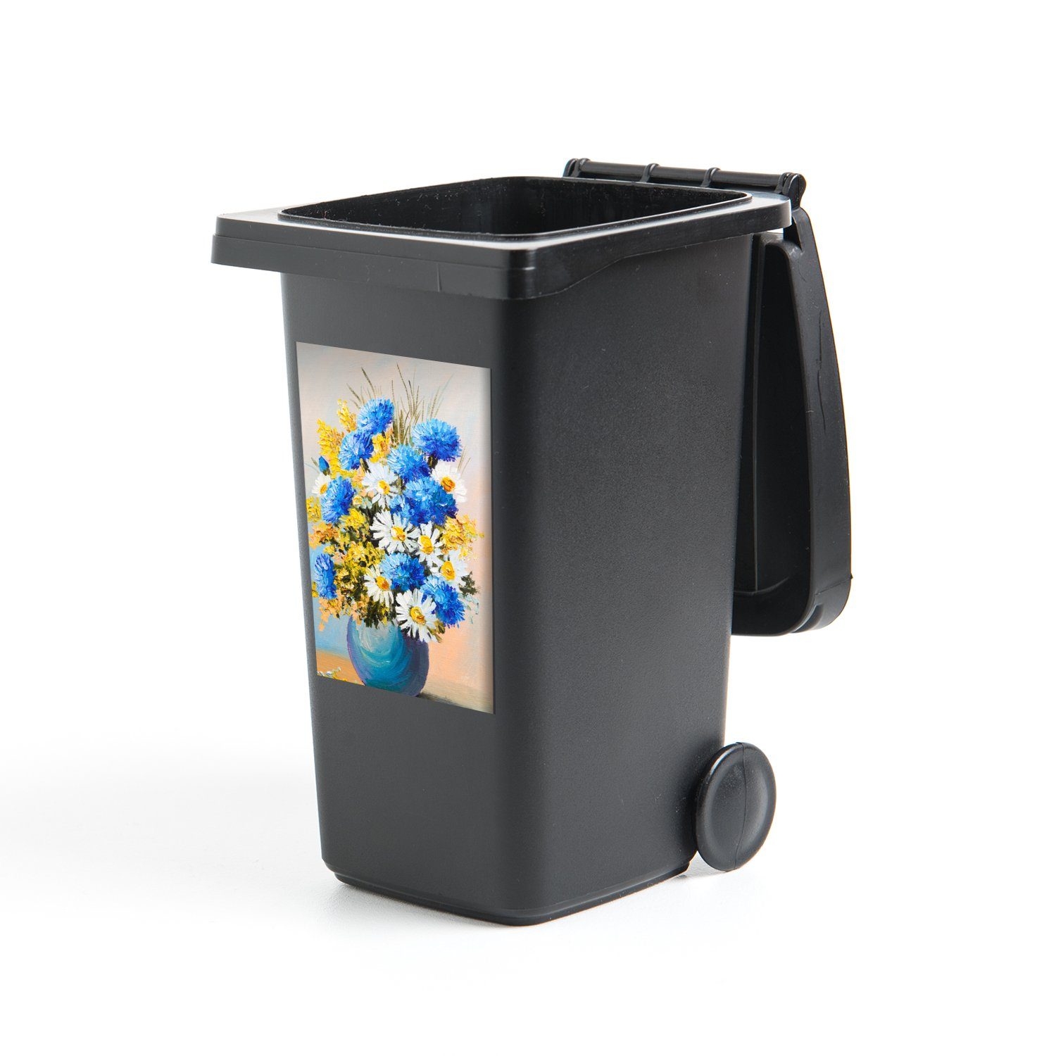 MuchoWow Wandsticker Sommerblumen - Ölfarben (1 St), Mülleimer-aufkleber, Mülltonne, Sticker, Container, Abfalbehälter