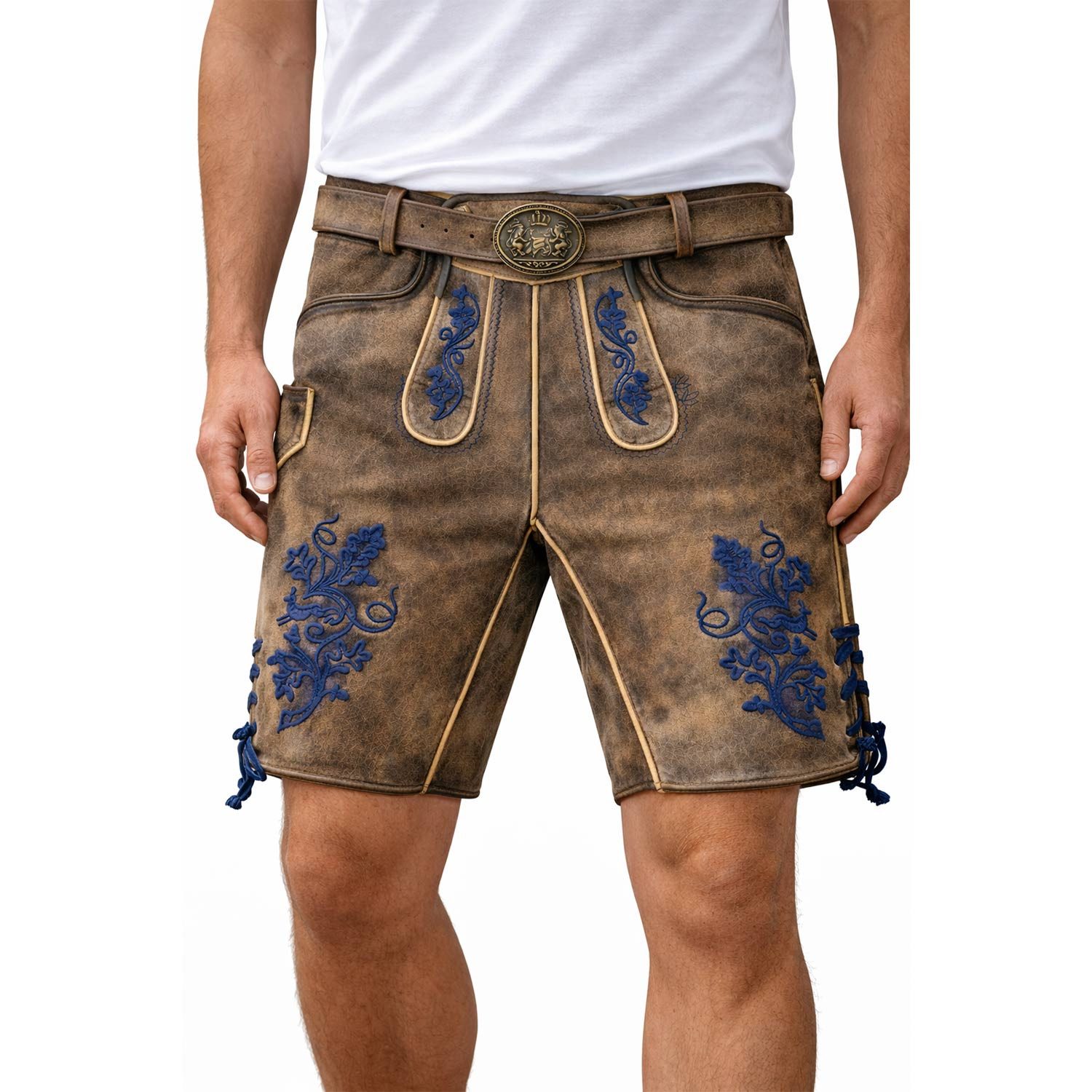Maddox Trachtenlederhose 'Utz' mit Gürtel, Wildbock er-blau