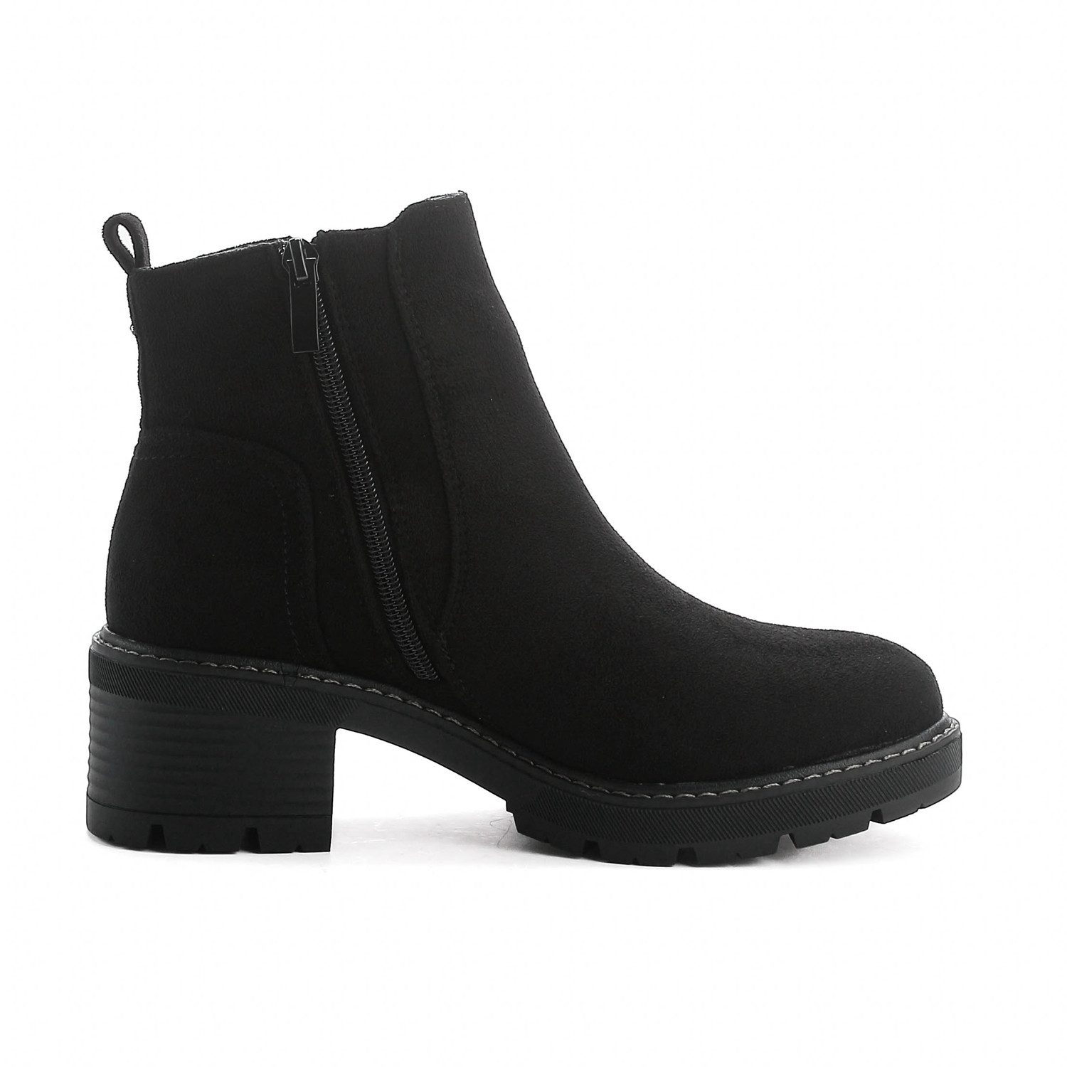 Elara Damen Stiefeletten in Veloursoptik mit Reißverschluss und Profilsohle Chelseaboots