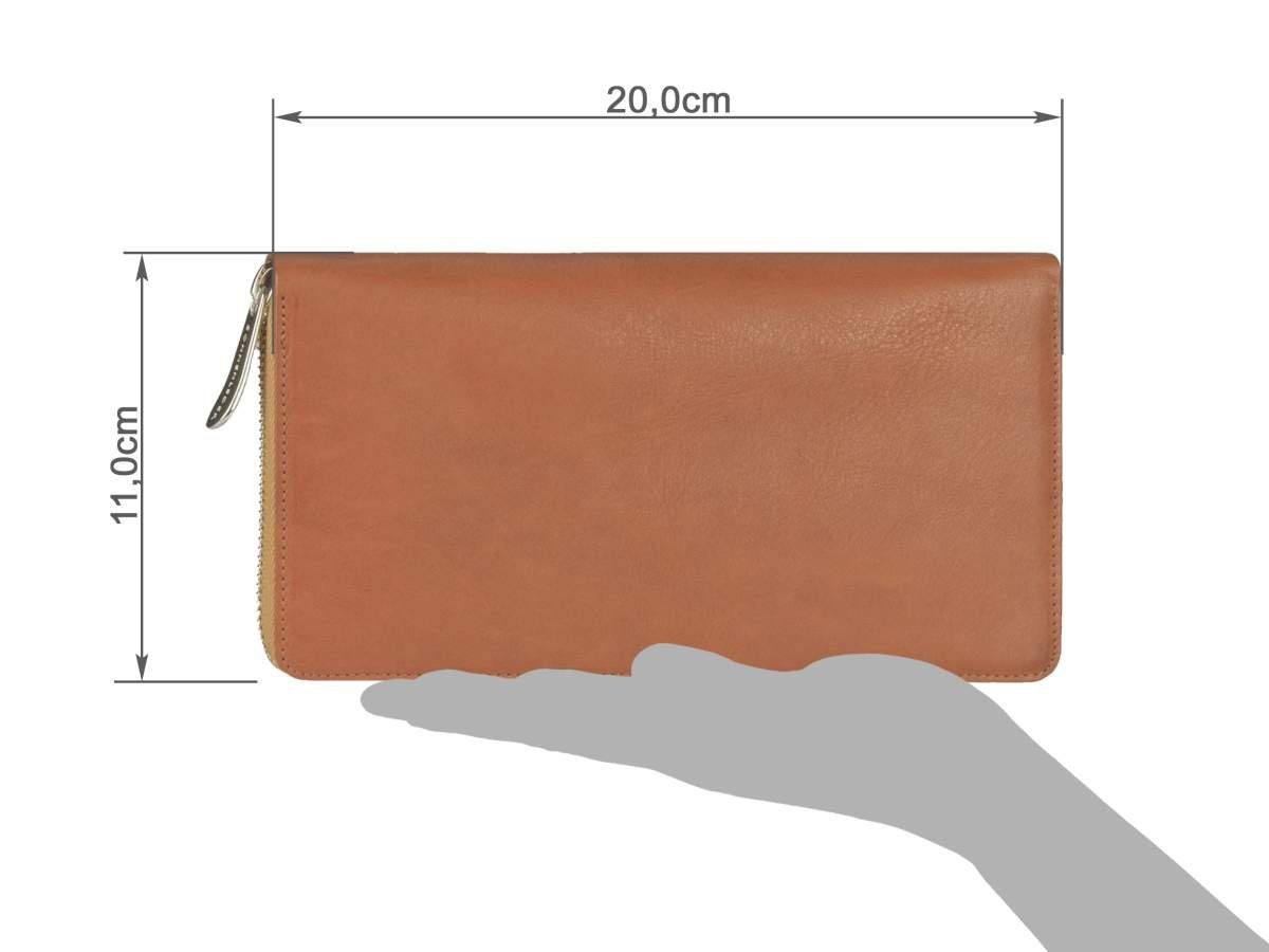 Sonnenleder Geldbörse Saale Portemonnaie Damen Leder lang groß mit Reißverschluss 14 Karten, Damenbörse, Portemonnaie 20x11cm, 14 Kartenfächer, Langbörse