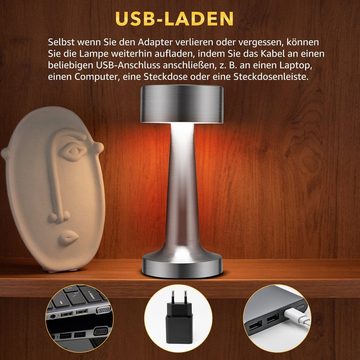 LETGOSPT LED Tischleuchte LED Tischlampe kabellos Akku Tischleuchte Touchfunktion Metall Dimmbar, LED fest integriert, Warmweiß, Naturweiß, Kaltweiß, Tischlampe Kabellos, 3 Lichtfarben, Schreibtischlampe, Tischleuchte