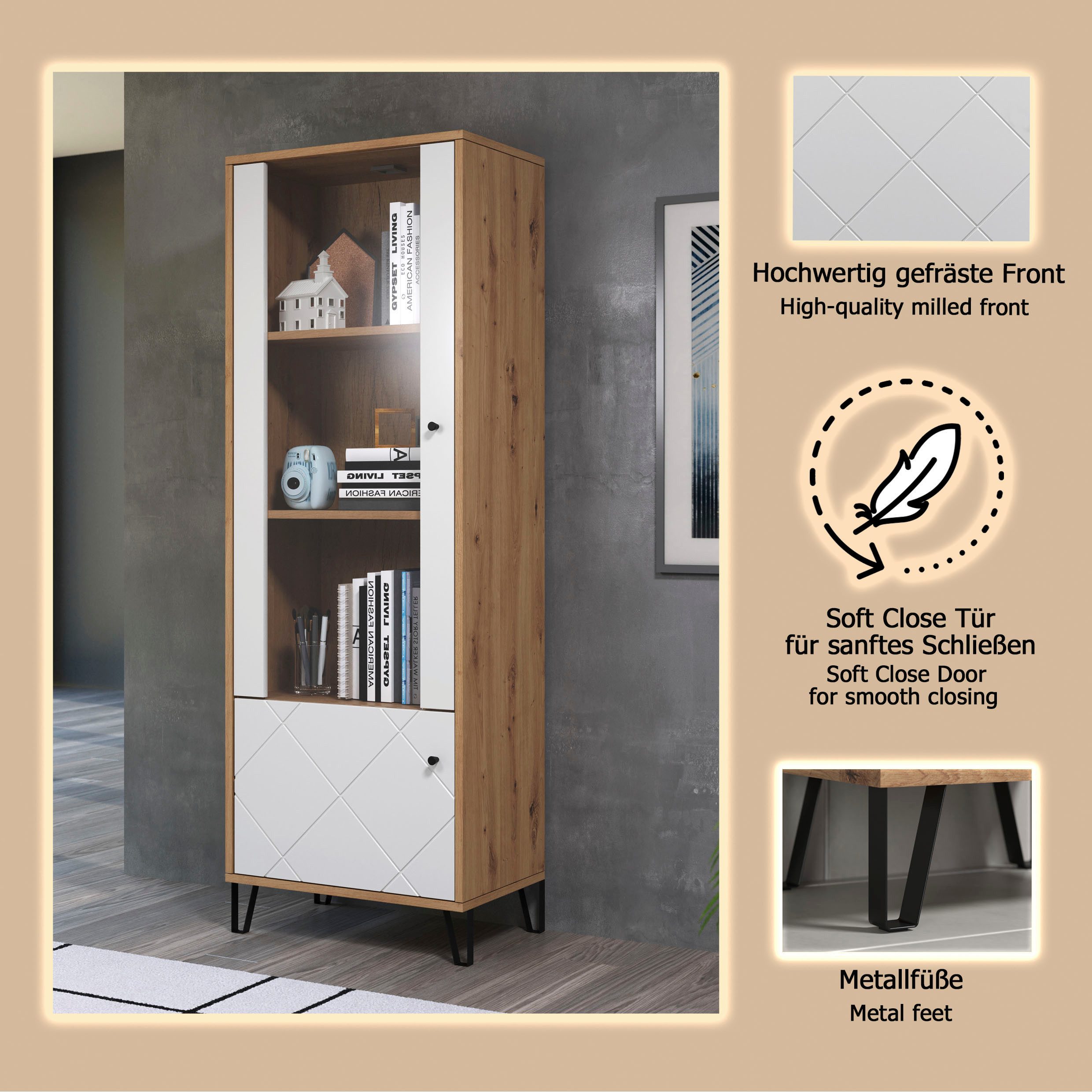 Home affaire Standvitrine Tarragona Standvitrine mit 2 Türen - (B/T/H) 63/40/172 cm