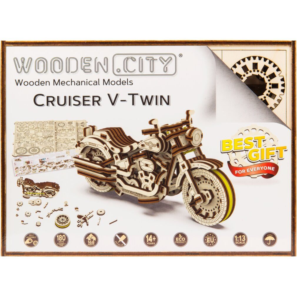 Wooden City Puzzle 3D-Puzzle Motorrad Cruiser V-Twin 168 Teile, Puzzleteile