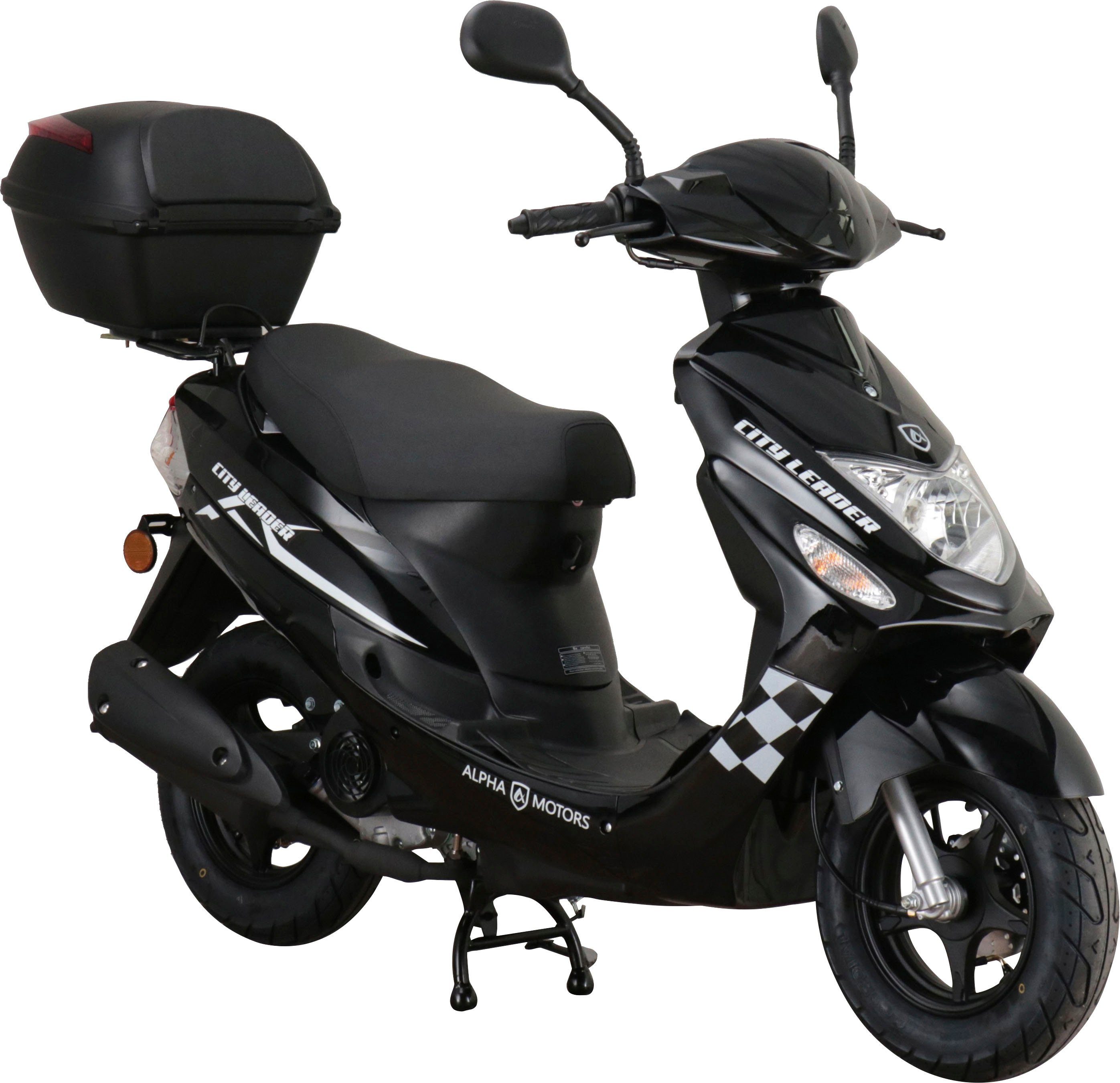 Alpha Motors Mofaroller CityLeader, 50 ccm, 25 km/h, Euro 5, inkl. Topcase schwarz | Mofaroller